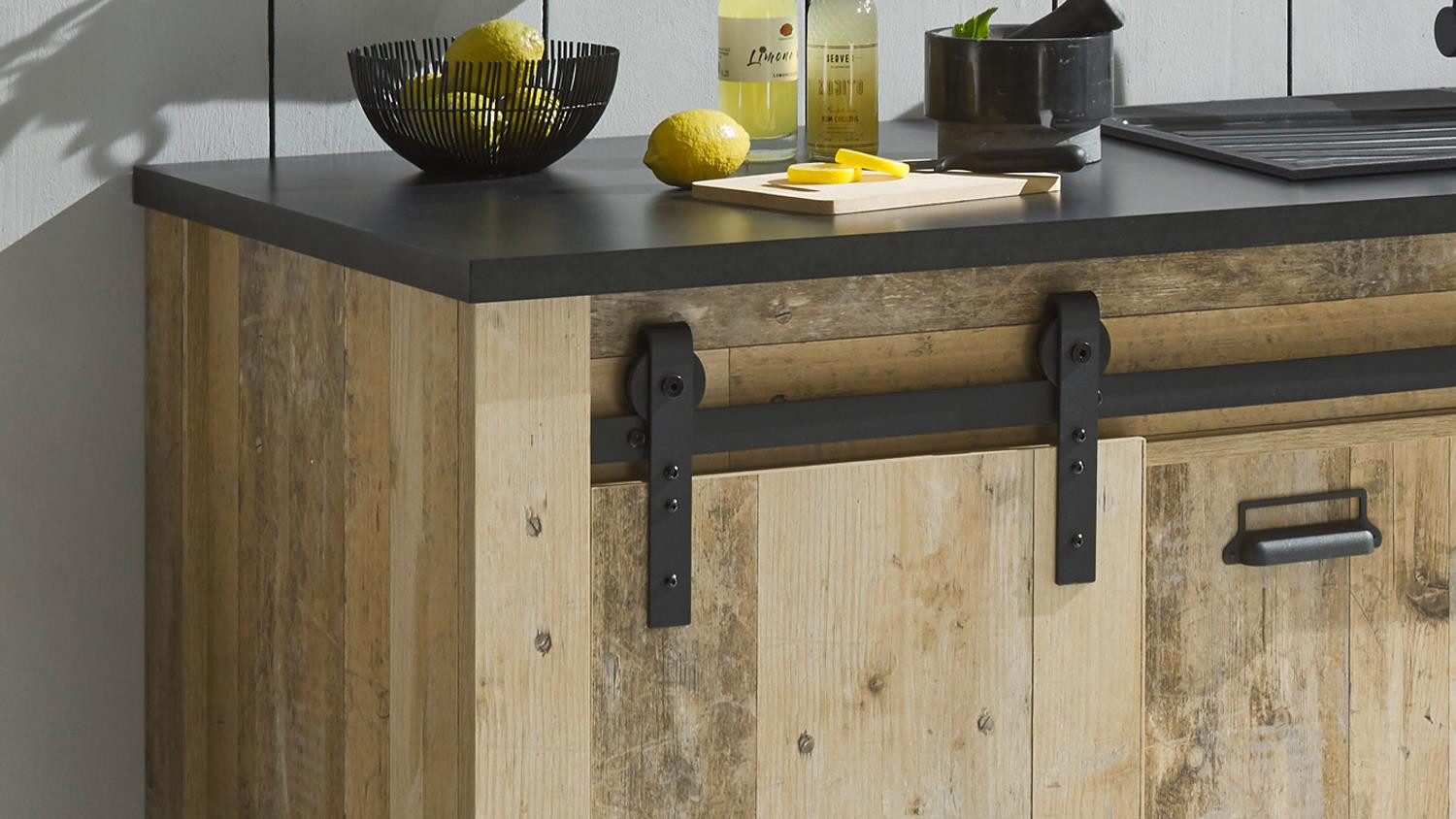 Möbel Akut Spülenunterschrank Spültisch Sherwood Küchenschrank Old Style hell 4 Türen 161 cm