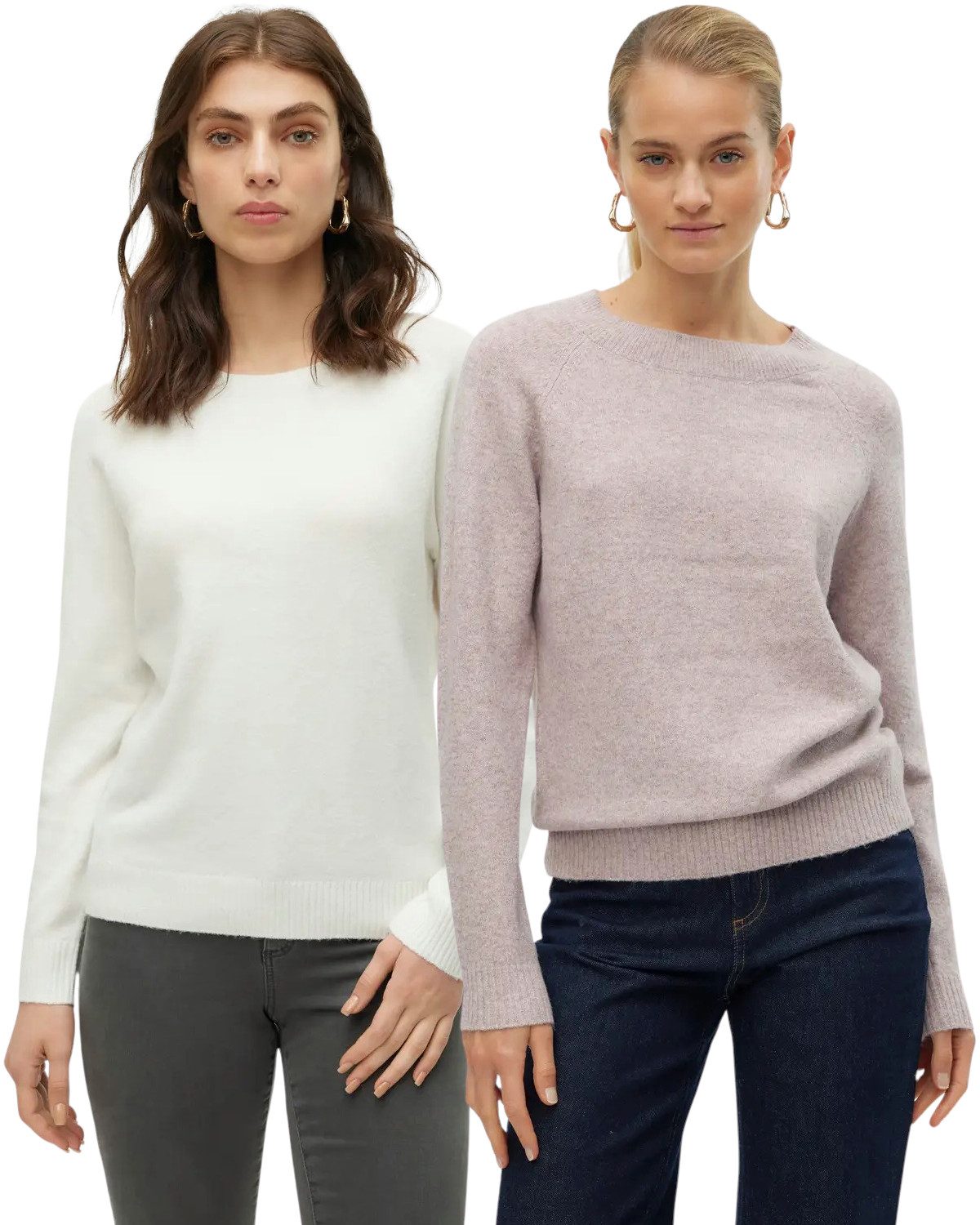 Vero Moda Rundhalspullover (2er-Set) Feinstrick Pullover basic unifarben für jeden Tag