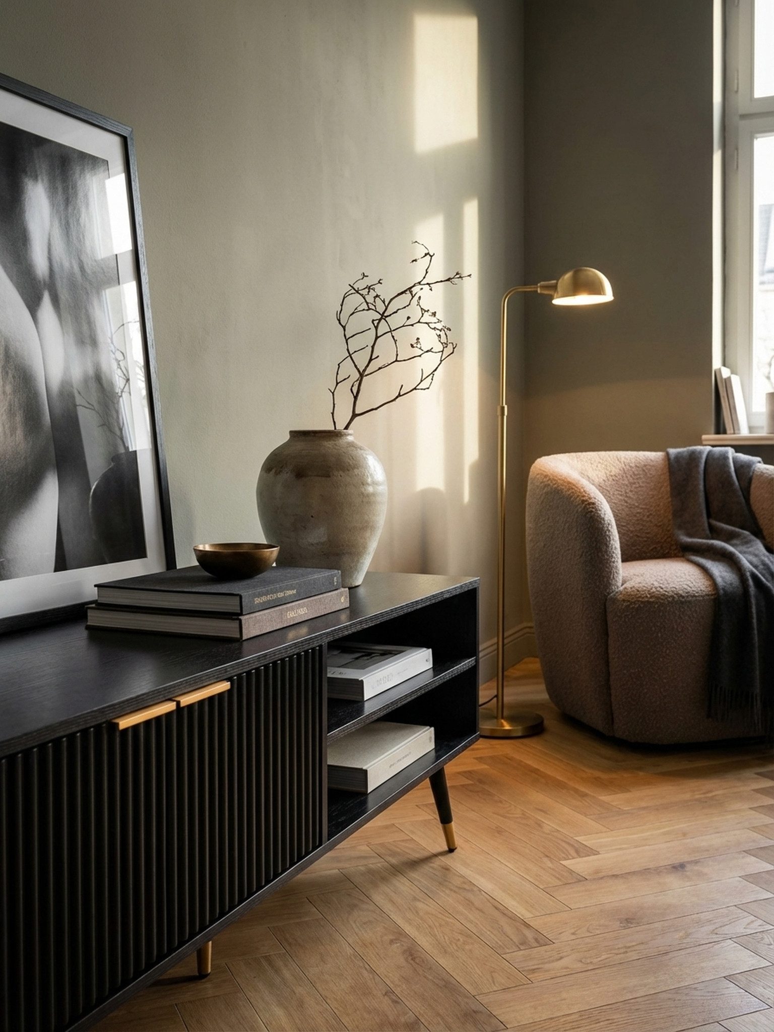 KADIMA DESIGN Lowboard Lowboard Schwarz mit Eiche-Dekor 150x51x39 cm TV-Kommode Modern, (Ablagefächern, Fernsehkommode Wohnzimmer), Design TV-Schrank Hoch, Fernsehtisch Fernsehschrank mit Türen &