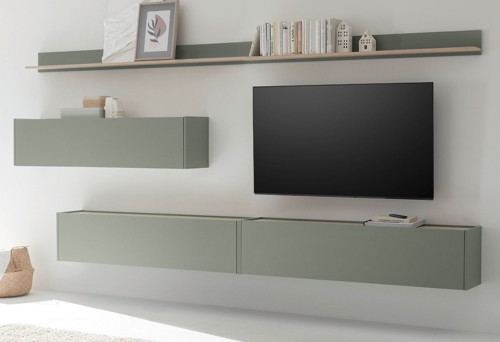 Furn.Design Wohnwand Center, (Set, 5-teilig, Salbei und Eiche), mit großem TV Lowboard