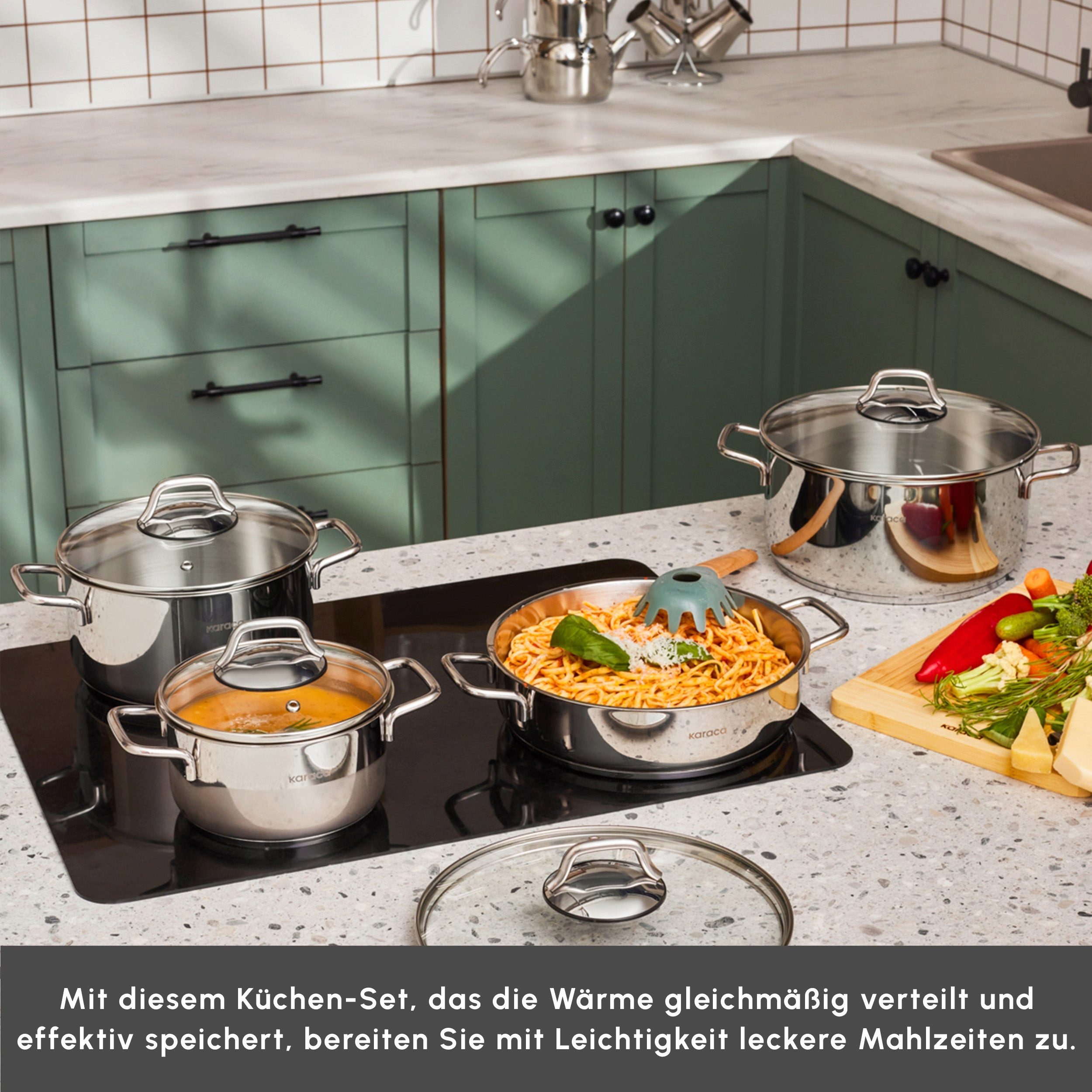 Karaca Topf-Set Belgrad Kochgeschirrset Kochtopf aus Edelstahl Kochgeschirr 15-Teilig, 18/10 EDELSTAHL, Bratpfanne Kochgeschirr Bratentopf Fleischtopf Stieltopf – Bild 5 von 5