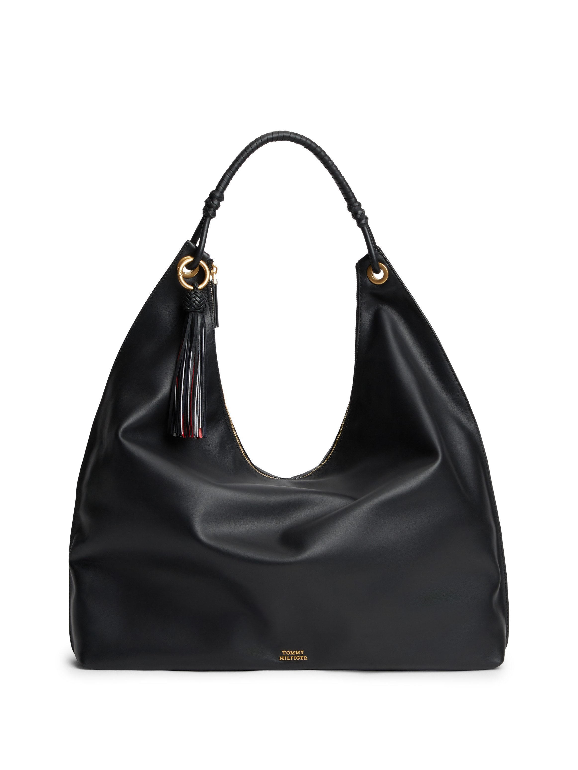 Tommy Hilfiger Hobo TH STATEMENT LEATHER HOBO, Damen Umhängetasche, Schultertasche, Handtasche mit Logoschriftzug