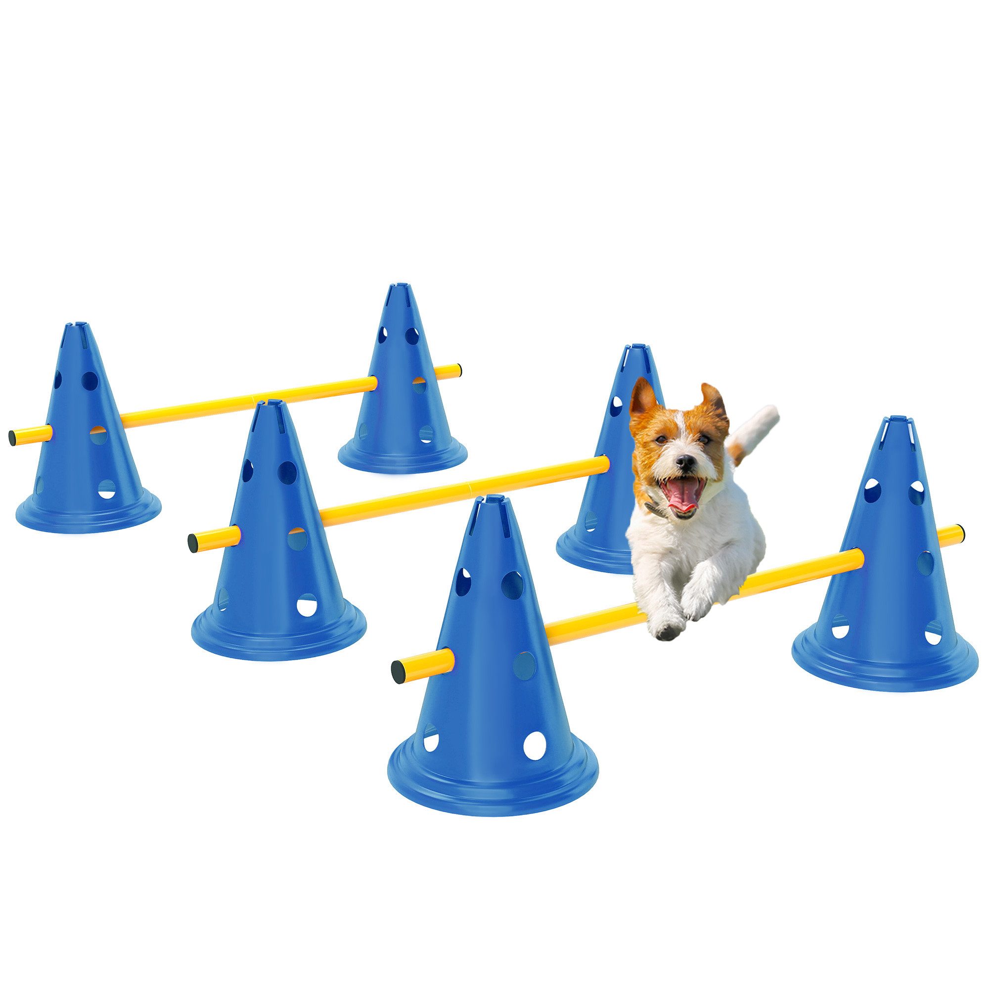PawHut Agility-Hürde mit Kegel, Stangen, Tragetasche, Kunststoff, Agility Set (3-tlg) für Hundetraining, Spiele, Training, Blau