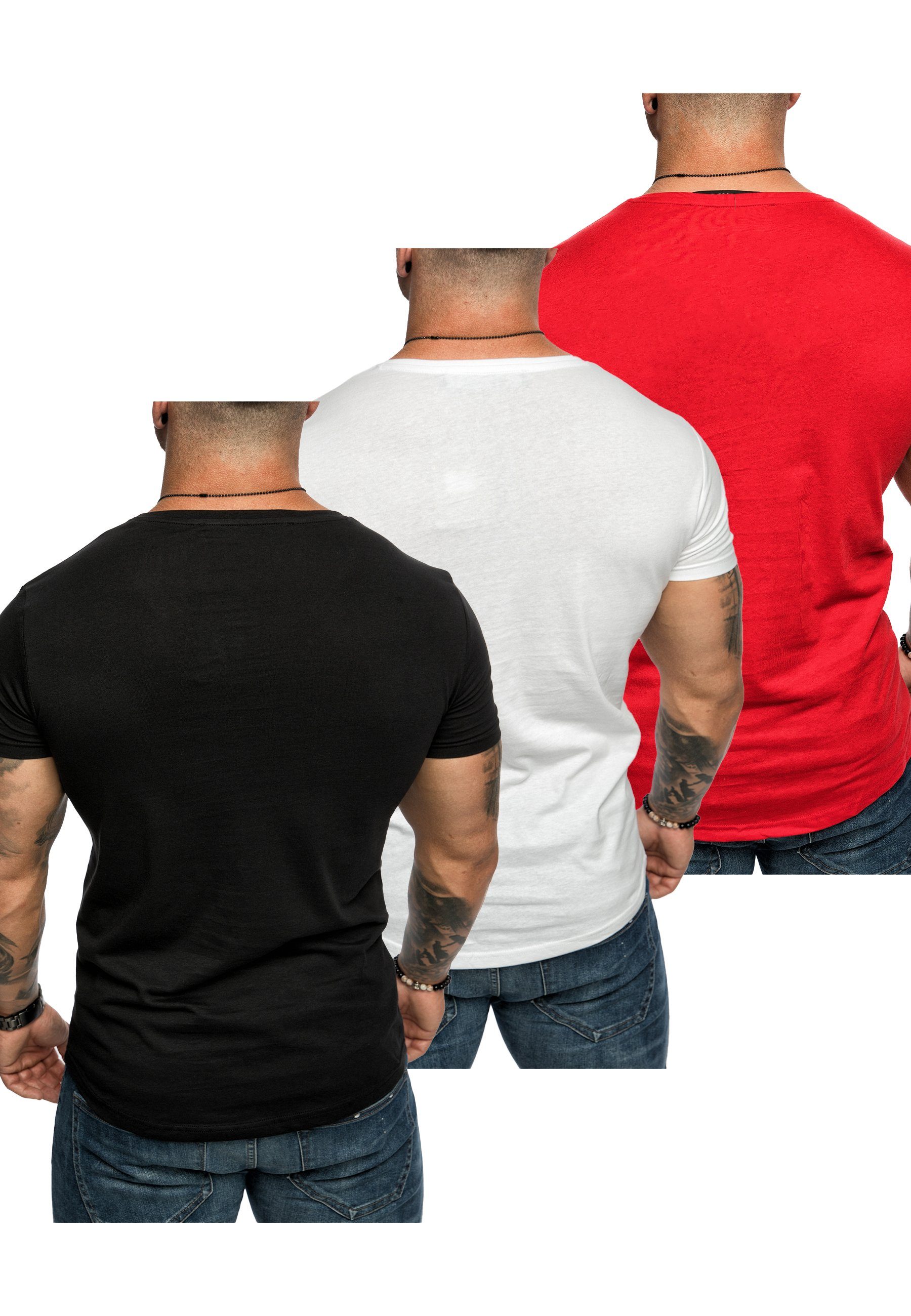 (3er-Pack) Amaci&Sons Basic Herren + V-Ausschnitt Schwarz) + T-Shirt T-Shirts (Rot BELLEVUE mit T-Shirt Weiß 3er-Pack 3. Oversize