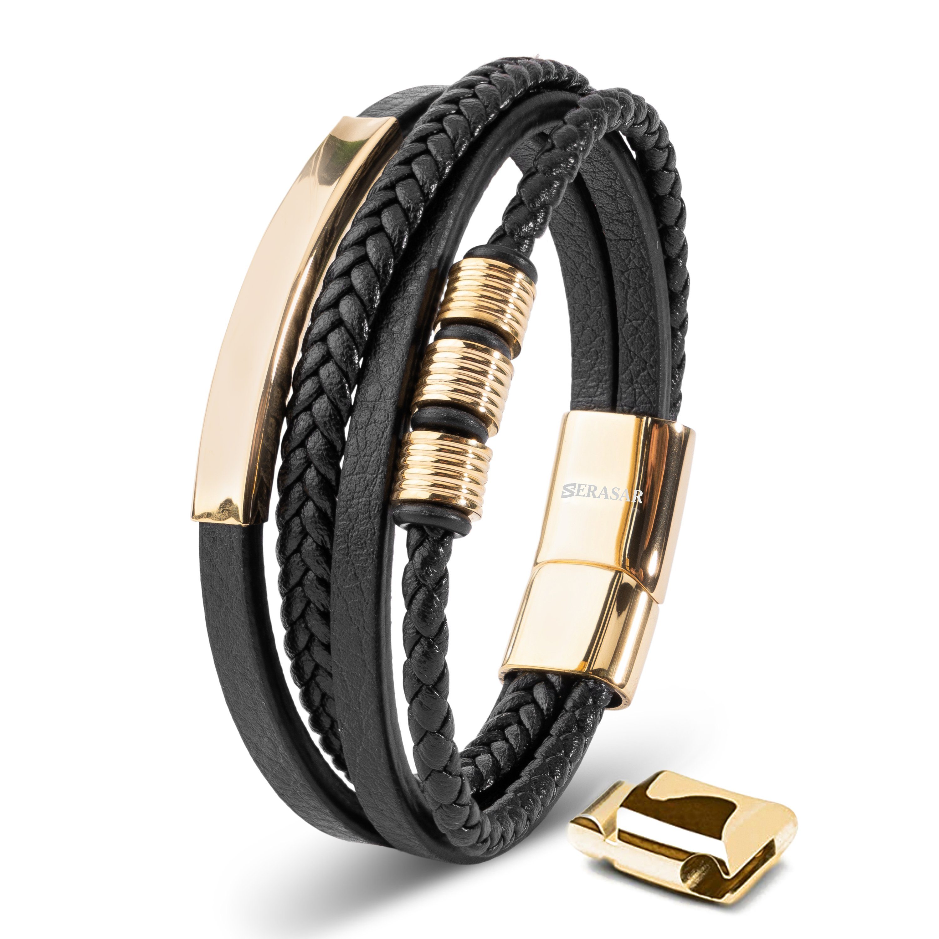 Leder casual, extra "Brave" (Klassisch, verstellbar durch Glied elegant, aus Länge Echtleder, Herrenarmband Gold SERASAR Lederarmband 1-tlg),