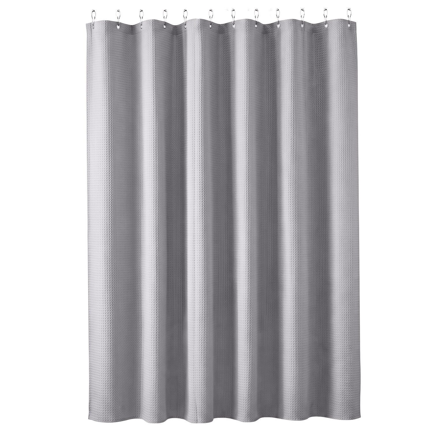 Sekey Duschvorhang 180x200cm Textil Duschvorhang Waffelstoff Waschbar mit Ösen & Haken Breite 180 cm (Packung, inkl. 12 Ringe), wasserabweisend,Wannenvorhang, Polyester, Beschwerter Saum, Dunkelgrau