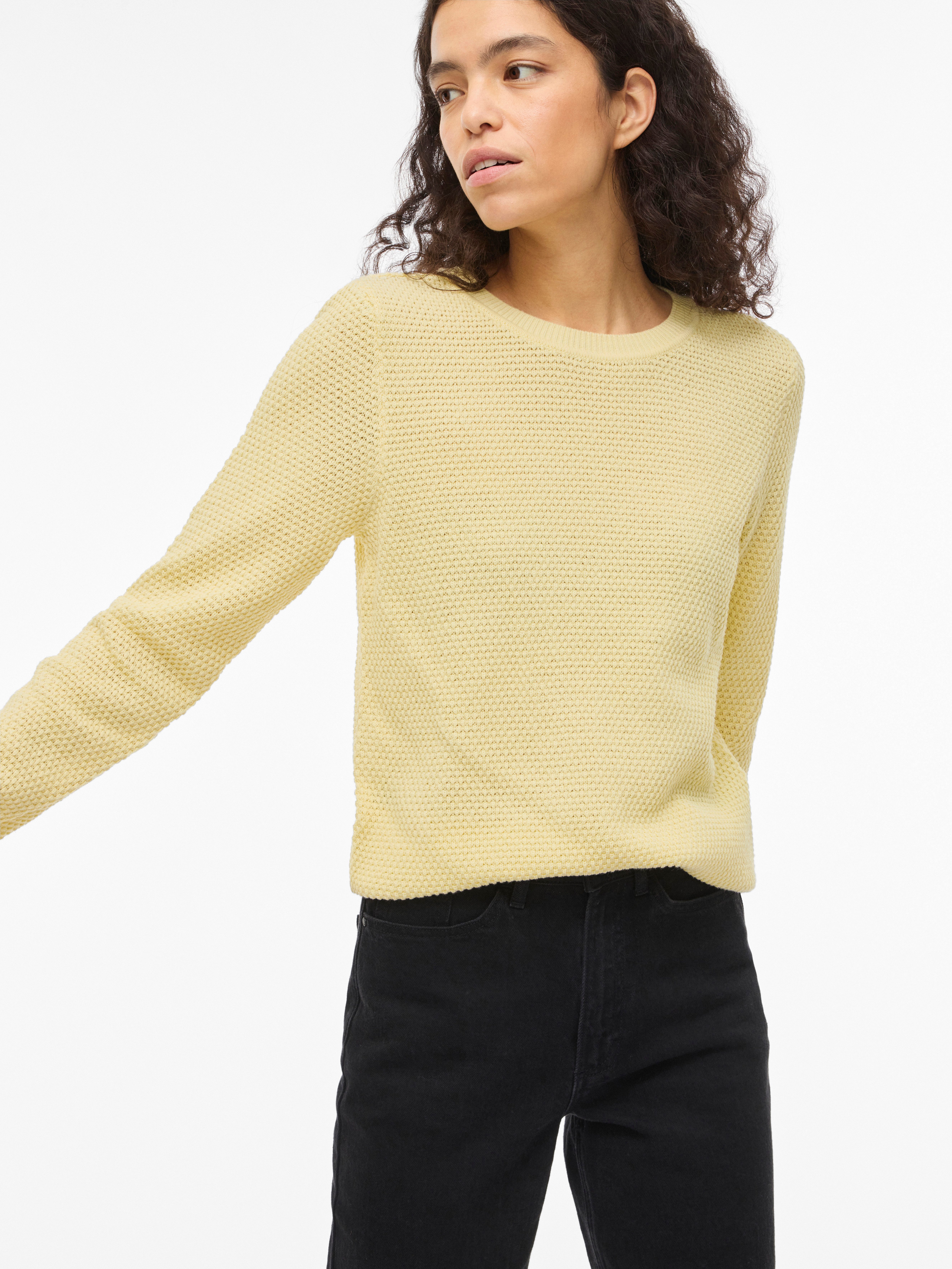 Vila Rundhalspullover VIDALO O-NECK L/S KNIT TOP- NOOS Baumwolle, regular fit