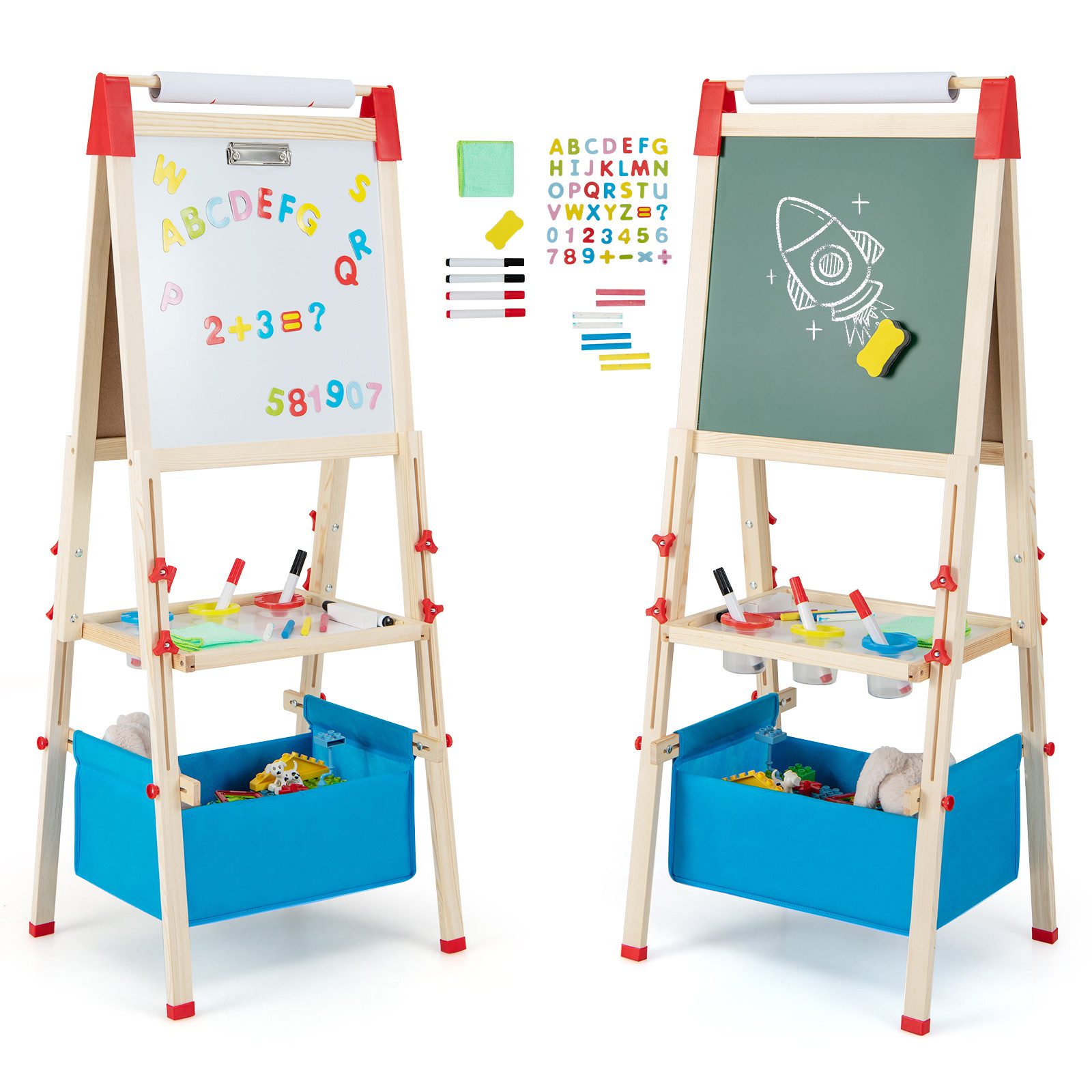 KOMFOTTEU Standtafel, 3-in-1 doppelseitige Kindertafel mit magnetischem Whiteboard