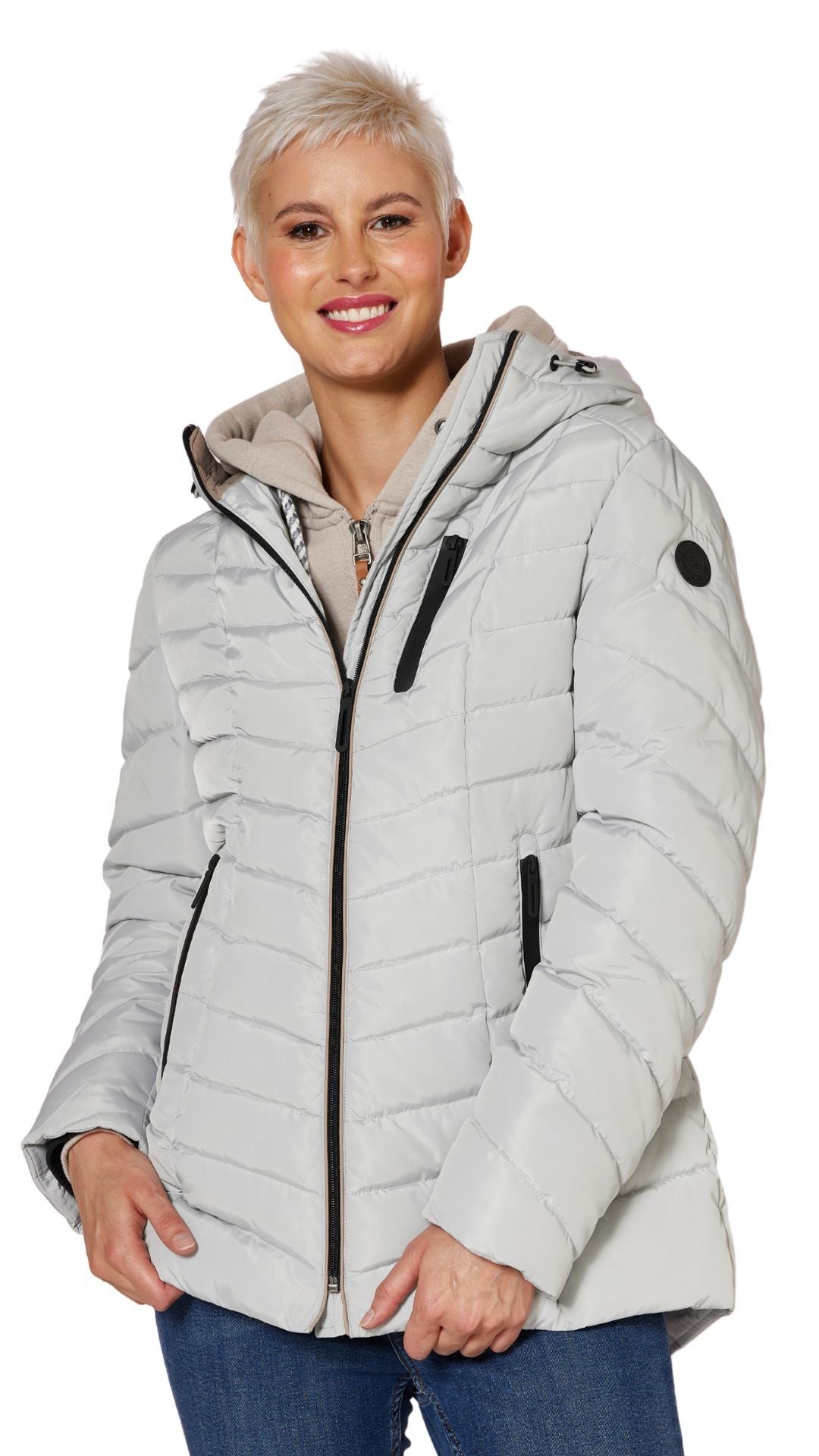 BLUE FLAME Steppjacke 60-307 Long-Steppjacke mit Kapuze mit wasserdichten Reißverschlüssen an den Taschen