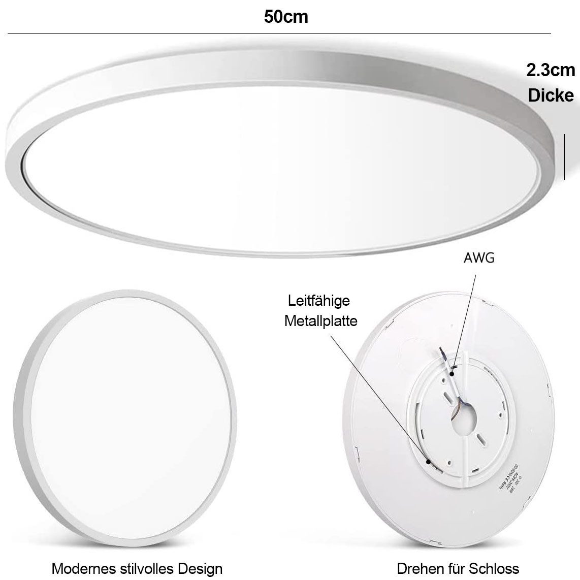 LMaxhome LED Deckenleuchte Ø23/30/40/50CM, Dimmbar Runde günstig online kaufen