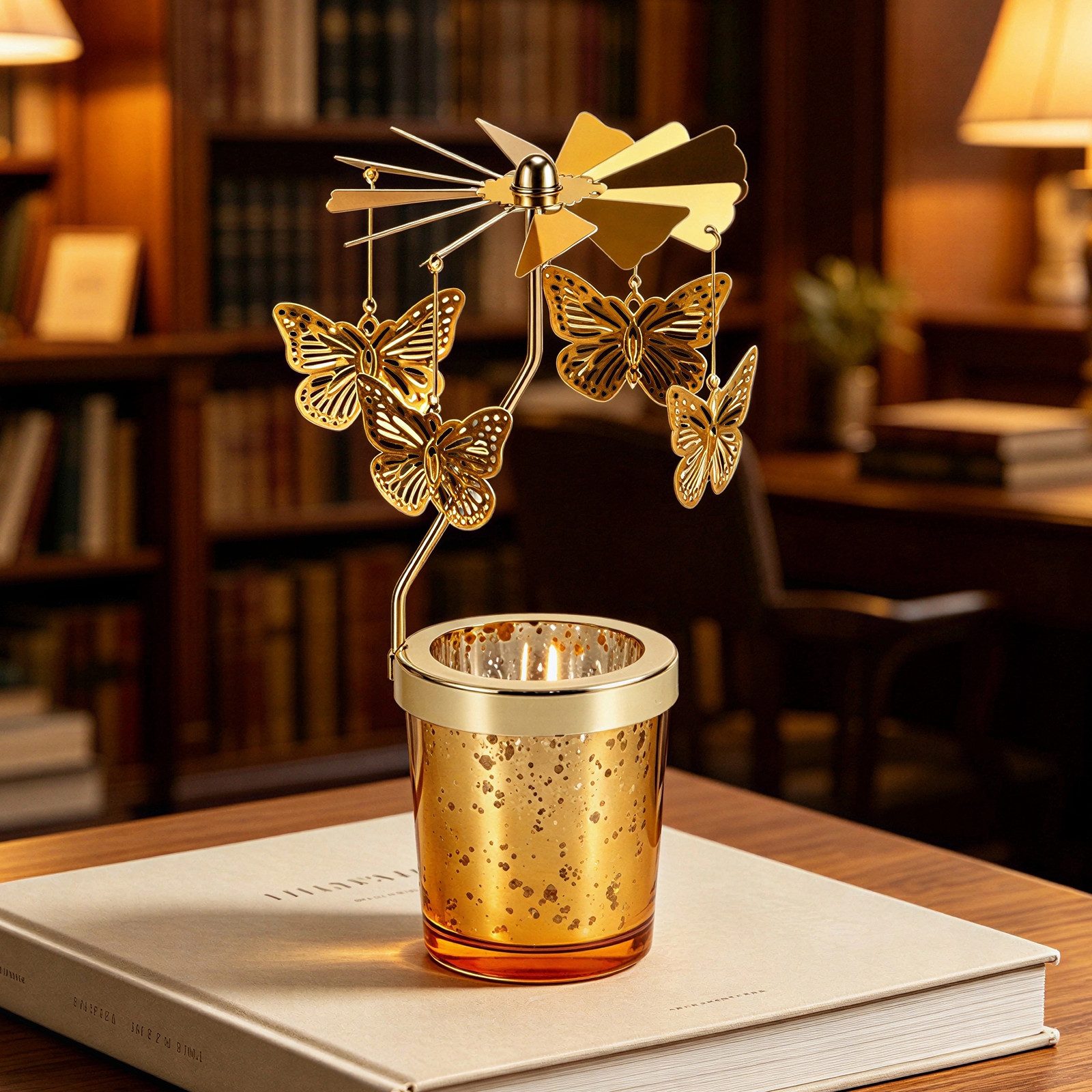 LEMLIT Kerzenständer Rotierender Karussell-Teelichter, Kerzenhalter mit Metallaroma (1 Stück, 1 St., 4.7 x 6.7 x 16,5 cm), Weihnachtliches Windlicht,für Wohnzimmer Heimdekoration (Ohne Kerzen)