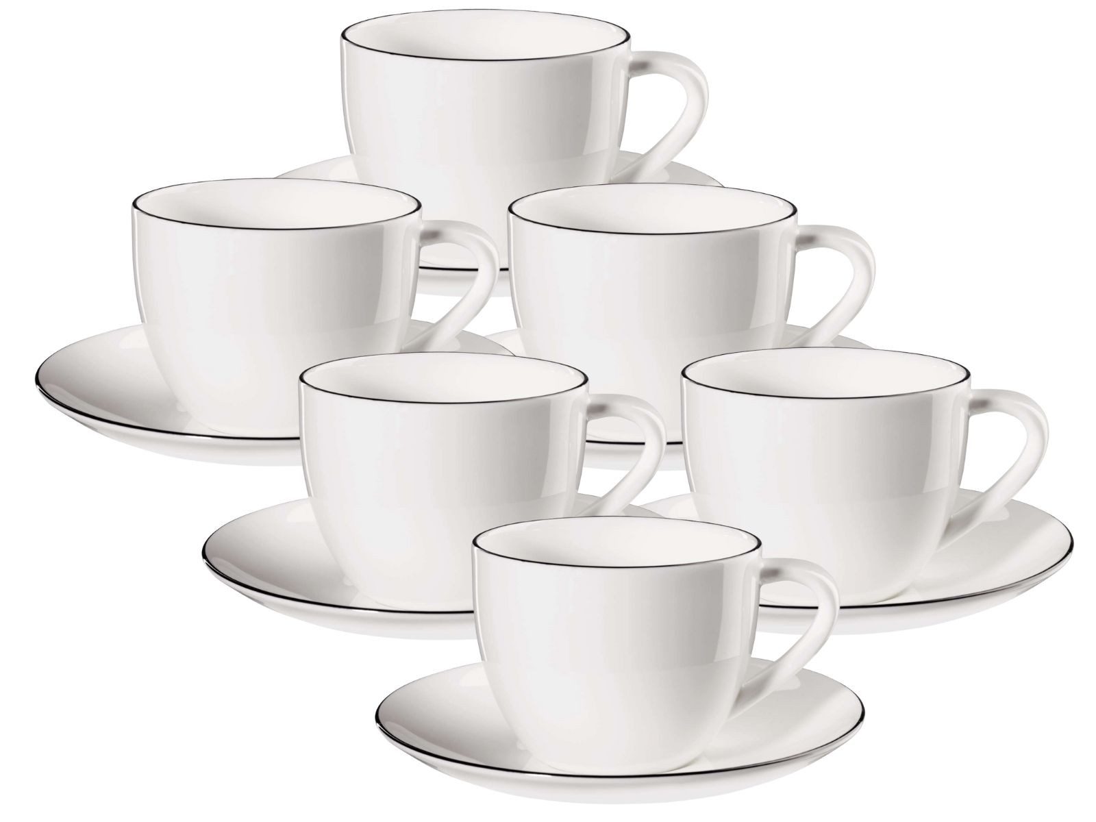 ASA SELECTION Geschirr-Set Selection à table ligne noire Cappuccinotasse m. Untertasse 0,25l Set6, Fine Bone China