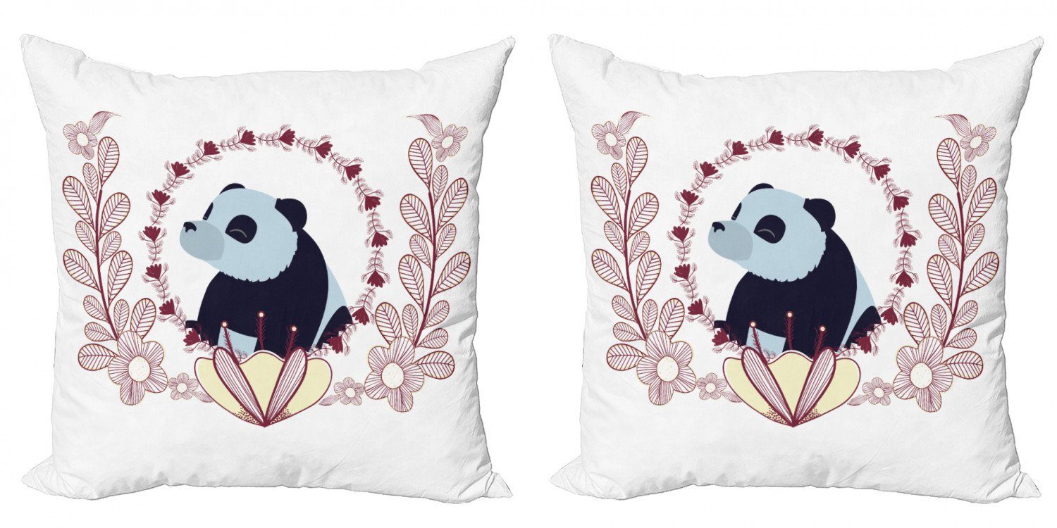 Kissenbezüge Modern Accent Doppelseitiger Digitaldruck, Abakuhaus (2 Stück), Panda Fluffy Säugetier und Blumen