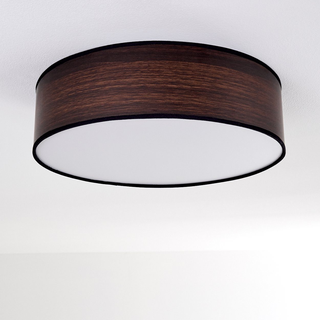 runde Retro/Vintage-Design »Aggius« aus Weiß/Braun/Holzoptik, Deckenlampe Leuchtmittel, hofstein Deckenleuchte Watt, Kunststoff/Textil, ohne 1xE27, 15