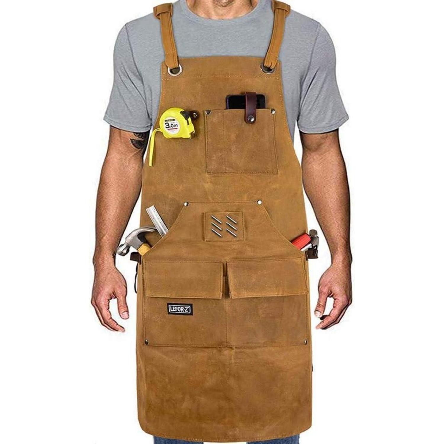 LuxusKollektion Schweißerschürze Arbeitsschürze Herren Schweißerschürze Rückengurte Braun-10 Taschen