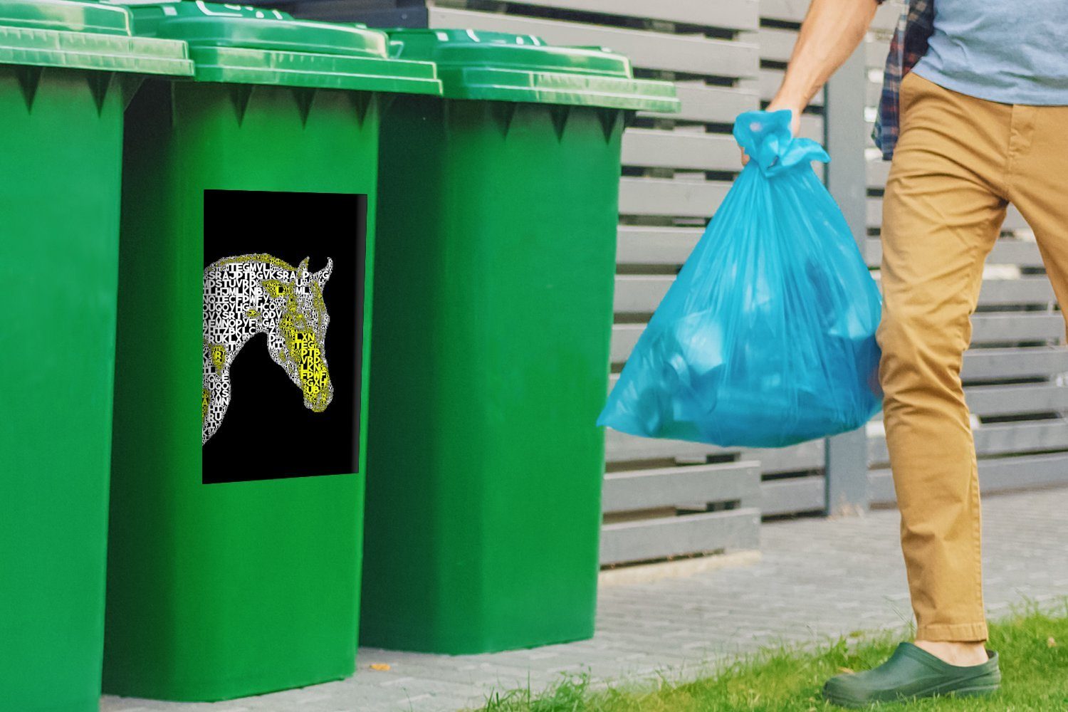 Sticker, MuchoWow Container, - Mädchen Abfalbehälter - - - Wandsticker Mülltonne, Mülleimer-aufkleber, Gelb Mädchen St), - Kinder Pferd Buchstaben (1