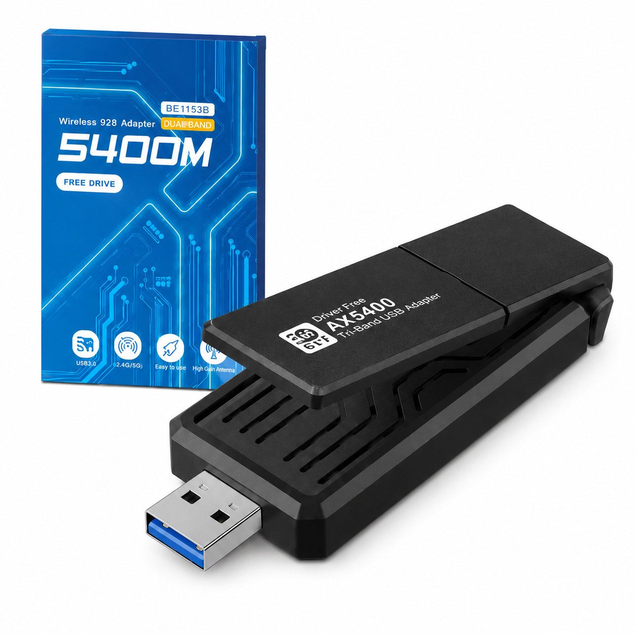 Fyrove WLAN-Stick AX5400 WLAN Adapter PC WiFi 6 Dualband,WLAN Stick für PC, 5GHz/2,4GHz mit Dual-5dBi-Antennen, WPS & Plug Play für Windows 10/11