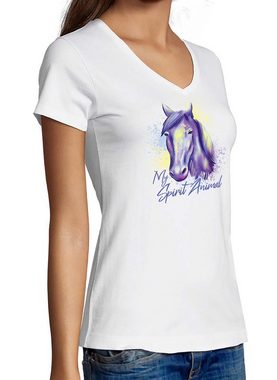 MyDesign24 T-Shirt Damen Pferde Print Shirt bedruckt - My Spirit Animal Baumwollshirt mit Aufdruck, Slim Fit, i158