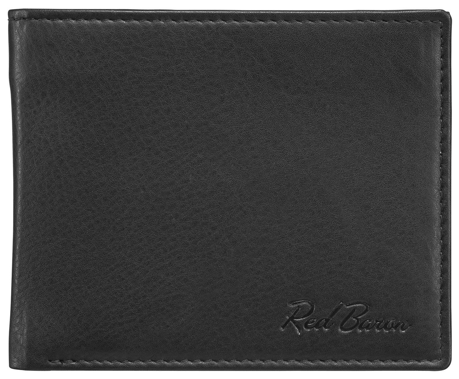 Red Baron Geldbörse Geldbeutel Leder Braun RB-WT-005-01, Kreditkartenfächer, Netzfach, Münzfach mit Druckknopf