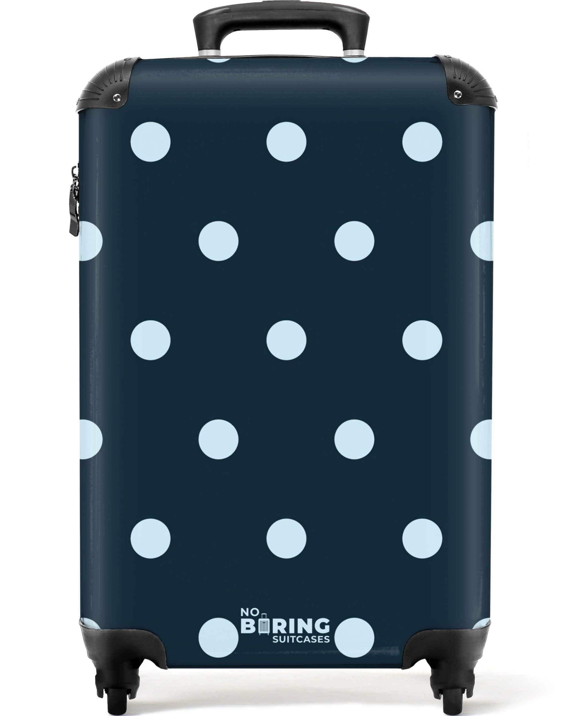 NoBoringSuitcases.com© Hartschalen-Trolley Blaues Tupfenmuster 55x35x20cm, 4 Rollen, Reisetasche mit Rollen, Koffer Handgepäck Flugzeug
