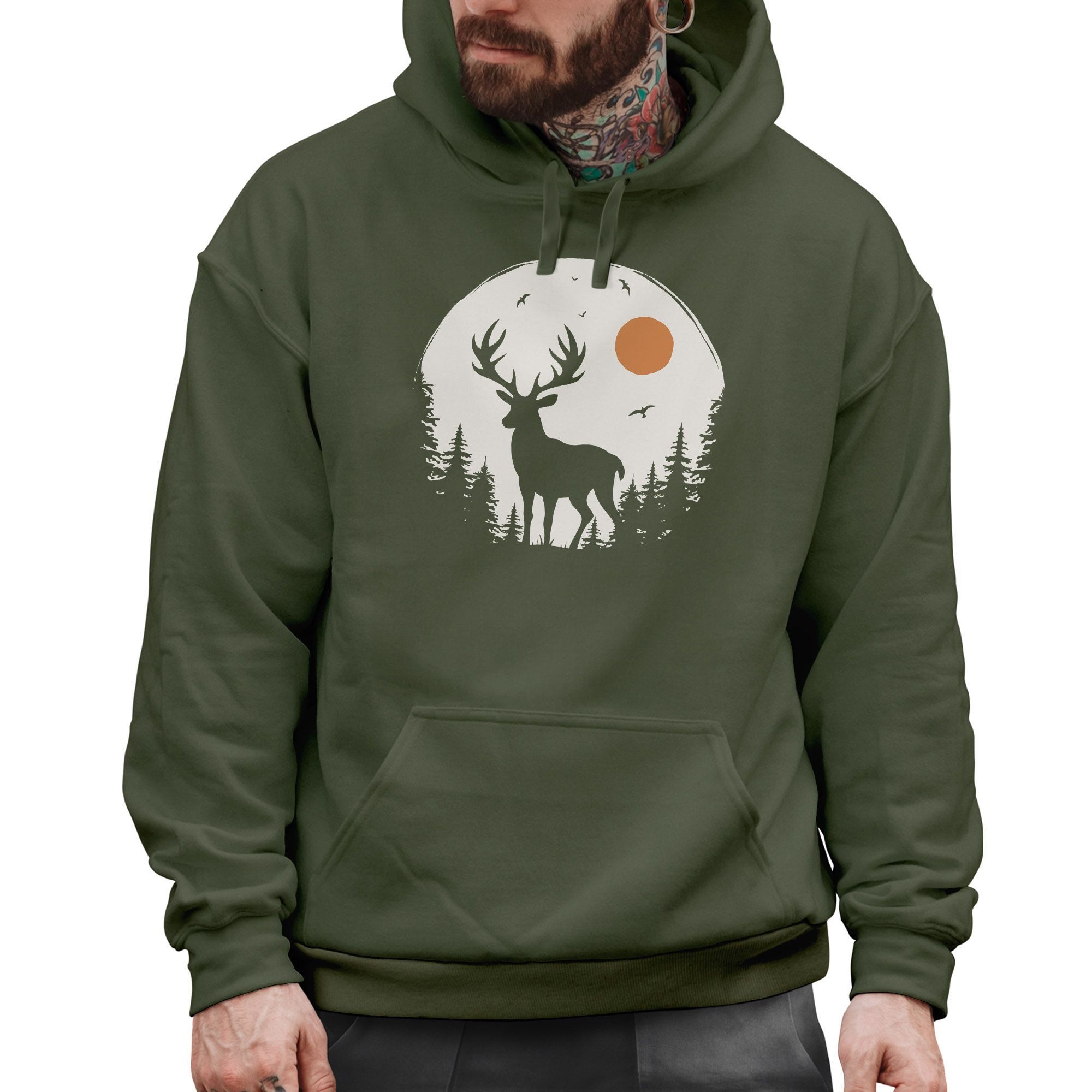 Neverless Hoodie Hoodie Herren Aufdruck Hirsch günstig online kaufen