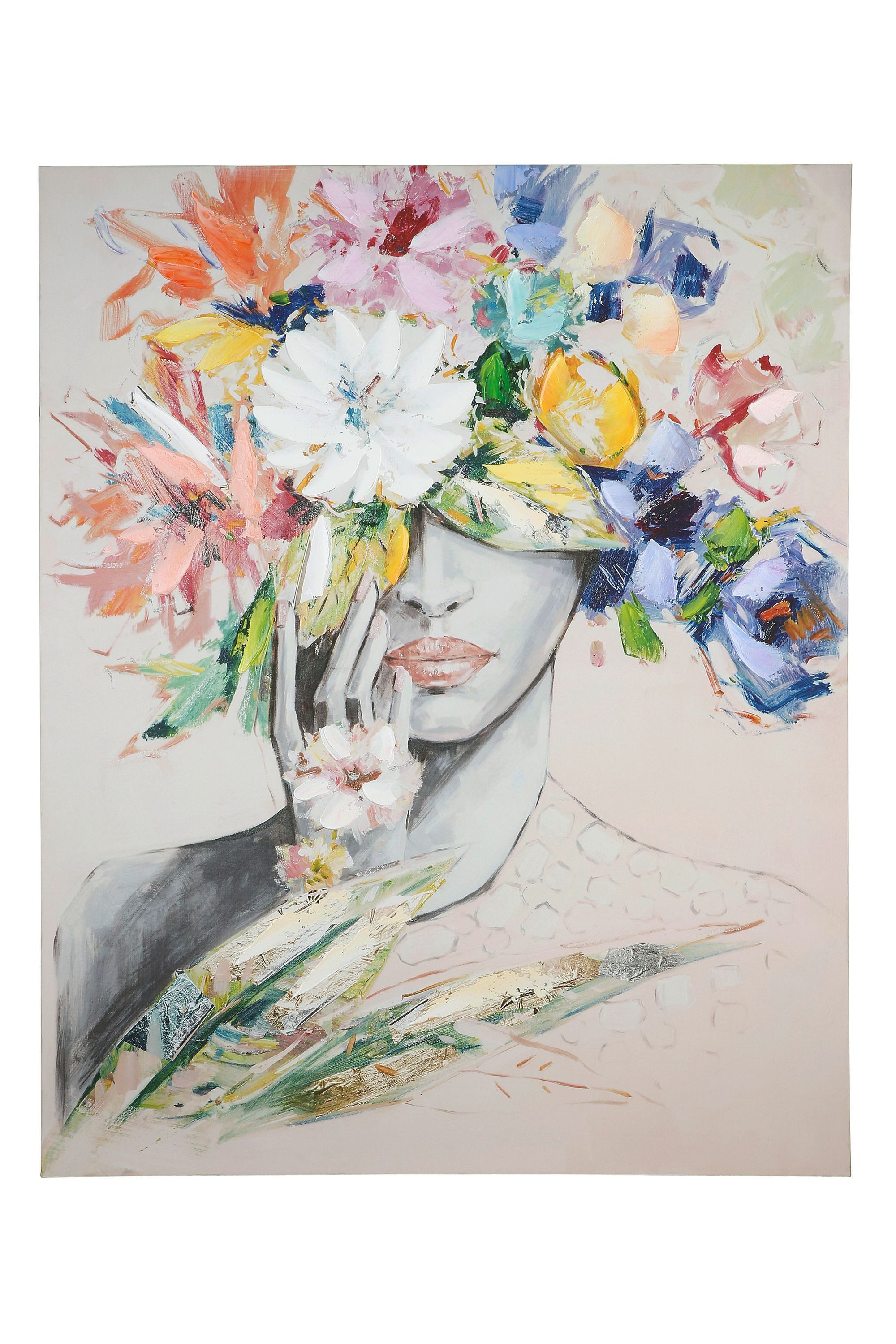 GILDE Wandbild GILDE Bild Frau mit Blumenhut - mehrfarbig - H. 100cm x B. 80cm. € 94,95