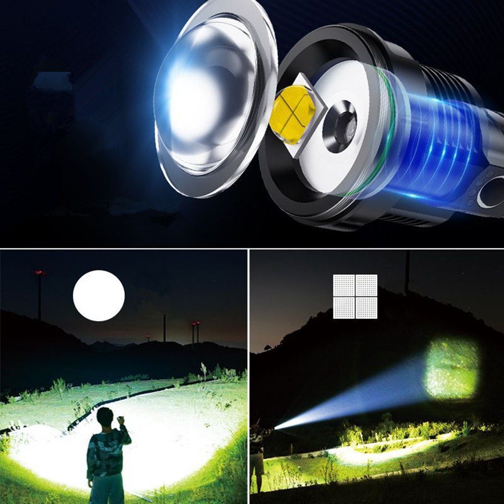 XDOVET Taschenlampe LED Batterie Enthalten,Lange Extrem Taschenlampe Taschenlampe,USB Arbeitszeit 26650, Aufladbar Taschenlampen Camping Hell,LED LED für