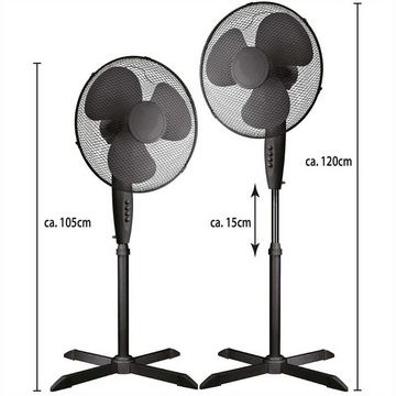 Bestlivings Bodenventilator, 45 cm Durchmesser, 125cm, Ø40 cm "Schwarz" - Ventilator mit Oszillation, 45 Watt