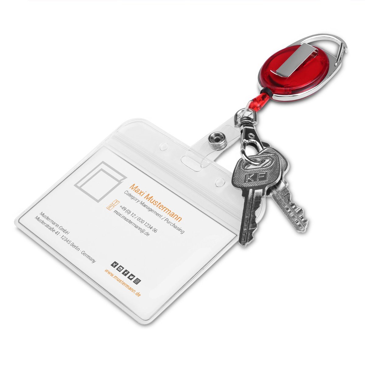 Kartenhalter Clip ausziehbar - - kwmobile mit Schlüsselanhänger Schlüsselanhänger Rot 2x Jojo Ausweis