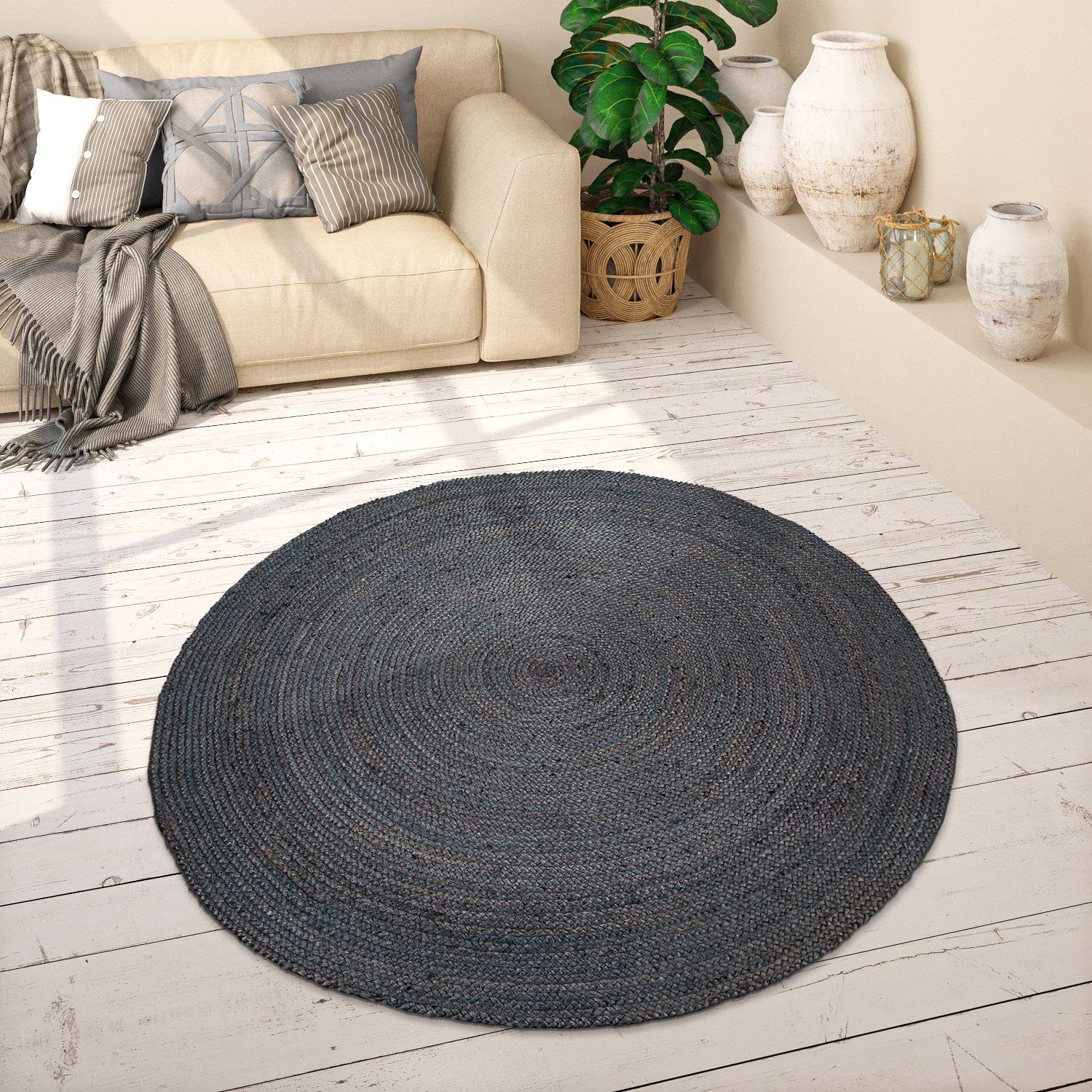 Paco Home Teppich "Viborg 595" rund 13 mm Höhe Jute, Modern, Boho, Handgefe günstig online kaufen