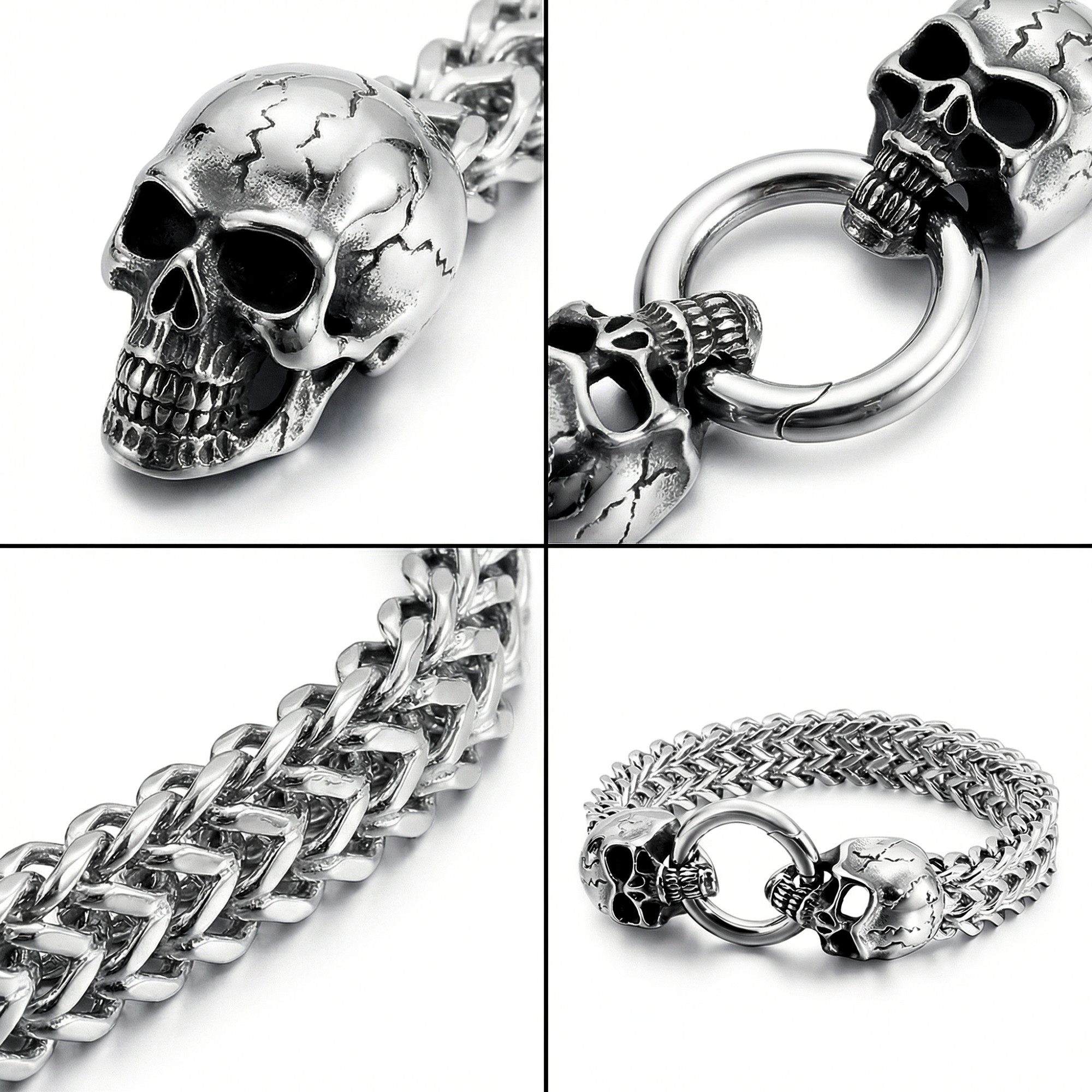 UNIQAL.de Edelstahlarmband Panzerarmband Herren "SILVER SKULL" Edelstahlarm günstig online kaufen