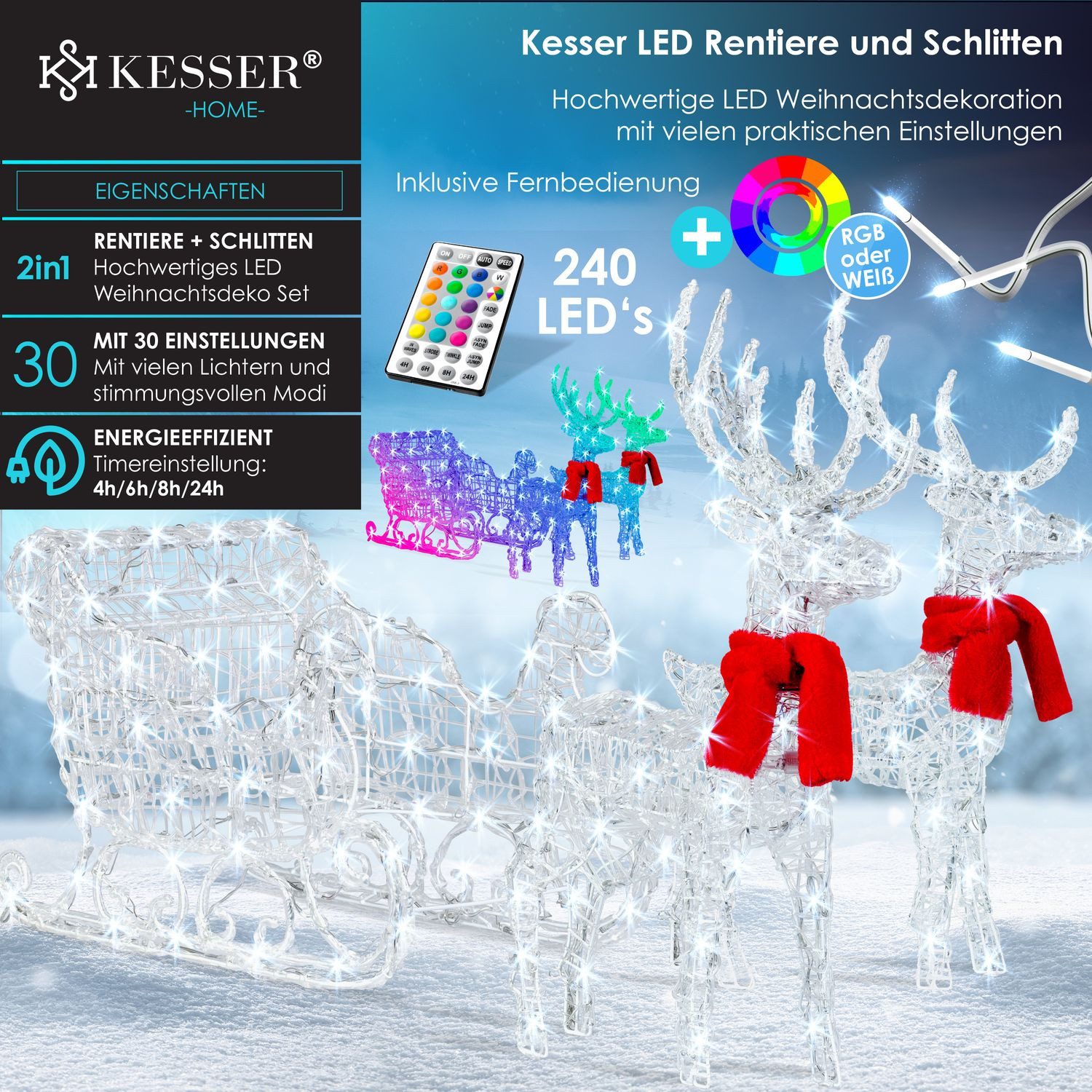KESSER Weihnachtsfigur, 240er LED Rentiere Schlitten günstig online kaufen
