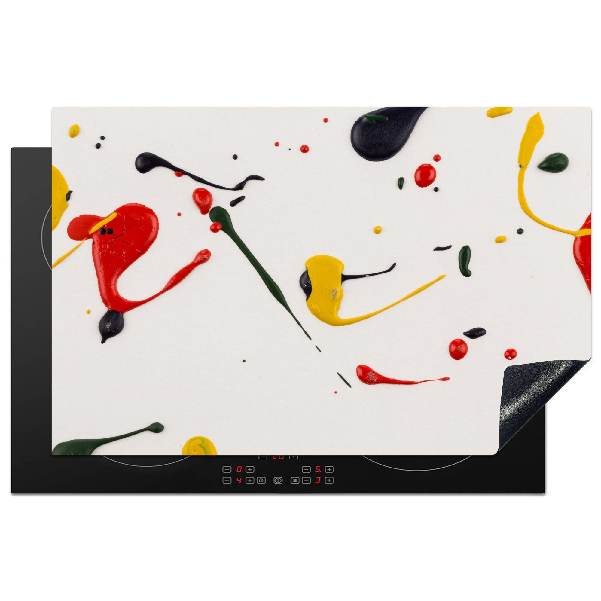 MuchoWow Herdblende-/Abdeckplatte Kunstwerk aus bunten Farbtropfen, Vinyl, (1 tlg), 81x52 cm, Induktionskochfeld Schutz für die küche, Ceranfeldabdeckung