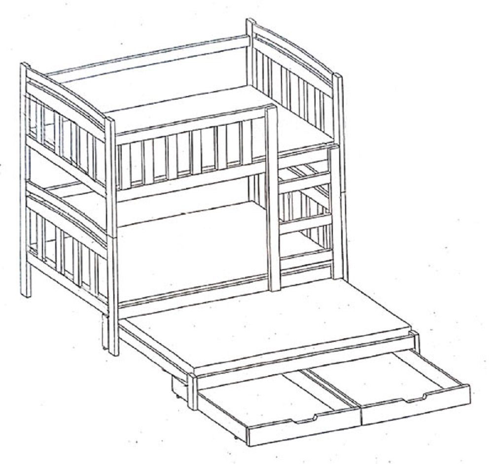 Schlafgelegenheiten) wählbar Hochbett LETICIA Feldmann-Wohnen mit / (Etagenbett rosa Kiefer Farbe 3 Absetzungen: weiß