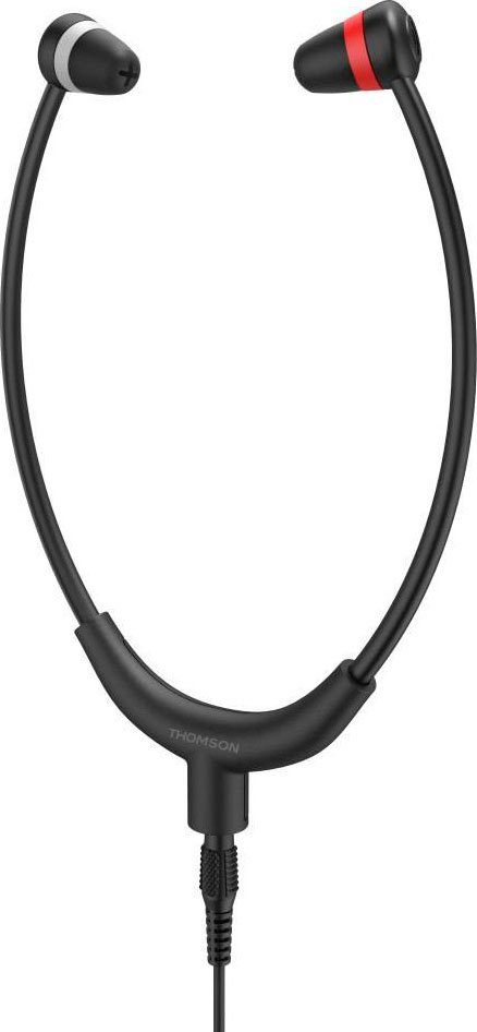Thomson TV Headset In-Ear mit Kinnbügel, getrennte Lautstärkeregler Kabel 8  m In-Ear-Kopfhörer (leichte Bauweise, einfache Bedienung,  Seniorenkopfhörer), Vergoldeter 6,35-mm-Adapter zum Anschluss an die  HiFi-Anlage