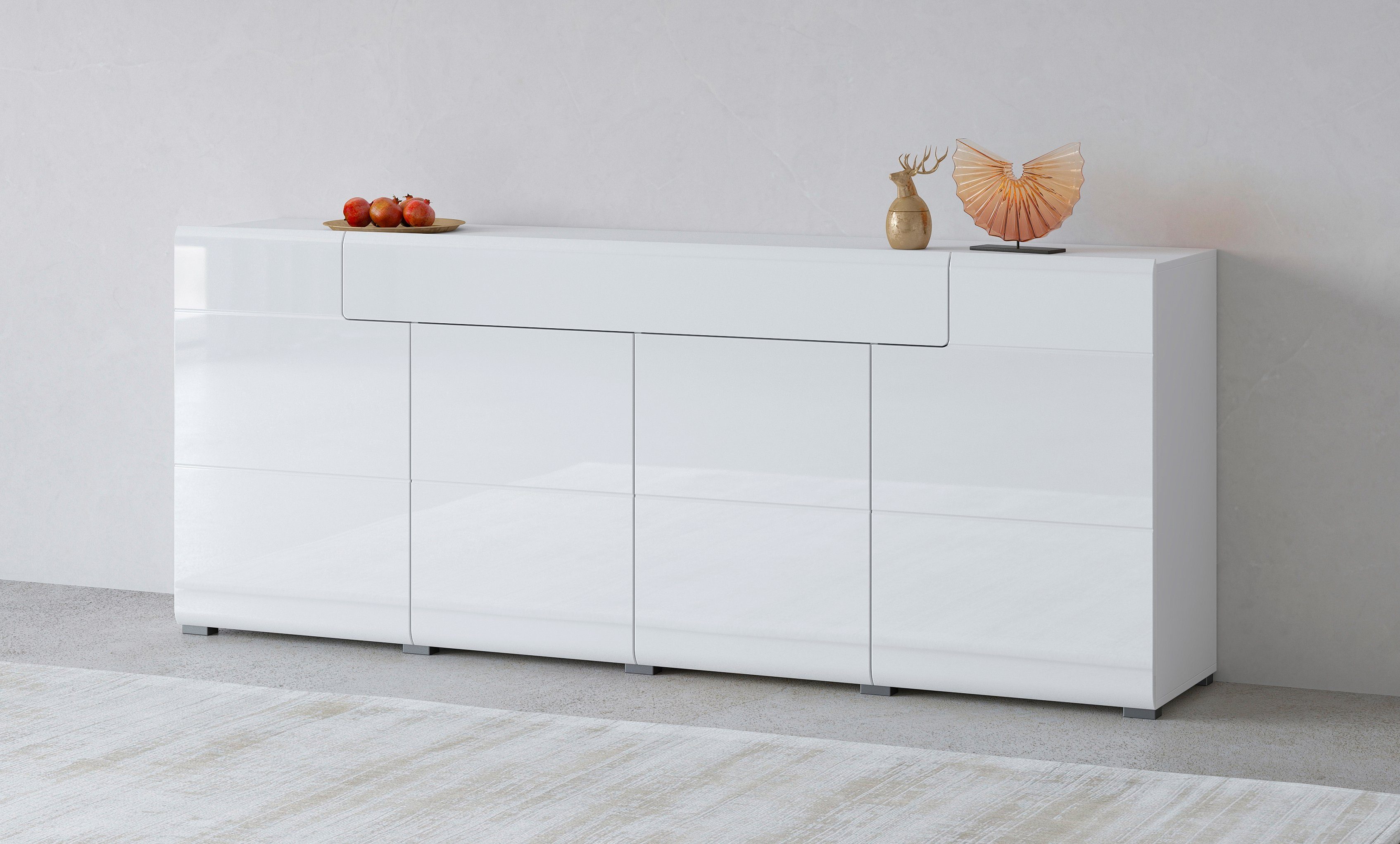 INOSIGN Sideboard Toledo,Breite 208cm,moderne Kommode mit dekorative Fräsungen,grifflos, Kombikommode mit viel Stauraum, Einlegeböden verstellbar