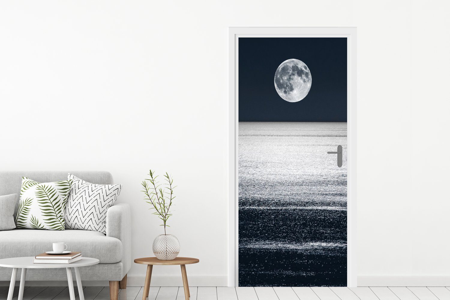 MuchoWow - - Mond Wasser, Tür, cm Meer bedruckt, für Türaufkleber, 75x205 Türtapete St), Fototapete (1 Matt,