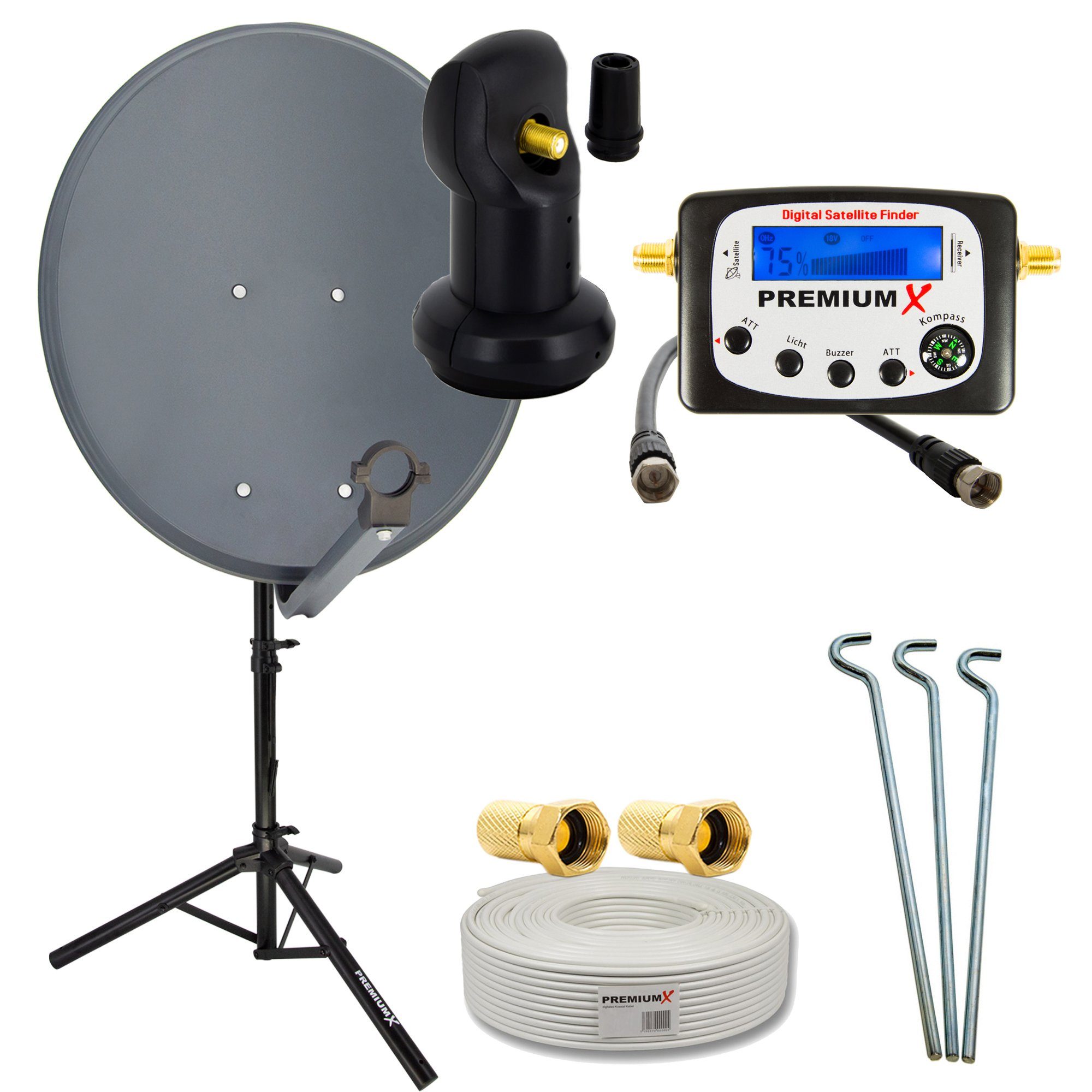 Camping Satelliten-Komplettanlage 60cm LNB Sat-Finder Kabel Stativ SAT-Antenne