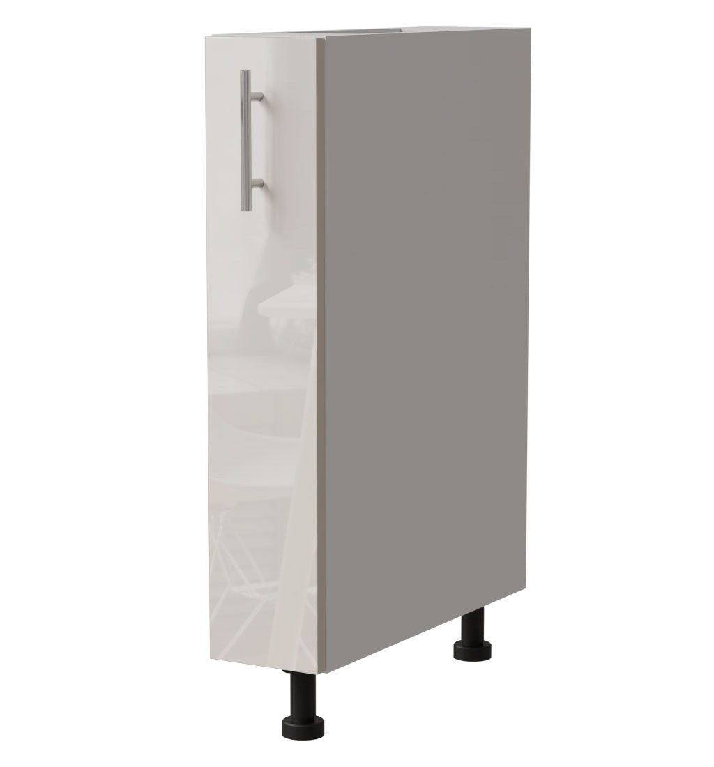 Feldmann-Wohnen Apothekerschrank Brerra (D15/kargo, 1 Türfront, innen 1 Korbauszug mit 2 Ablagen, 1-St., moderne Optik, lackierte Fronten, 15x50x82cm) weiß / RAL 9001 creme Hochglanz / Korb rechts