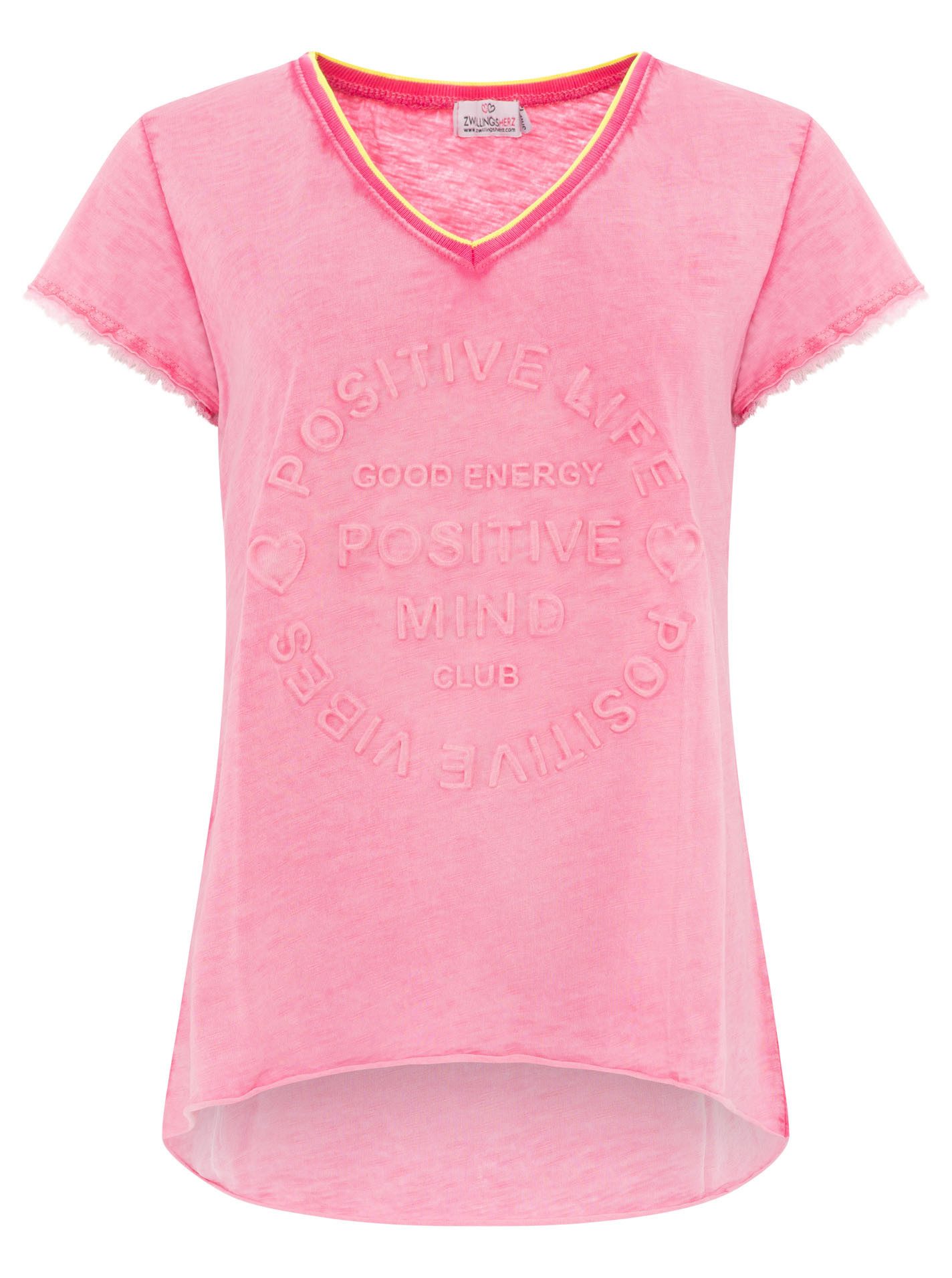 Zwillingsherz Kurzarmshirt "Positive Mind Neonkante" ausgefranste Kanten, V günstig online kaufen