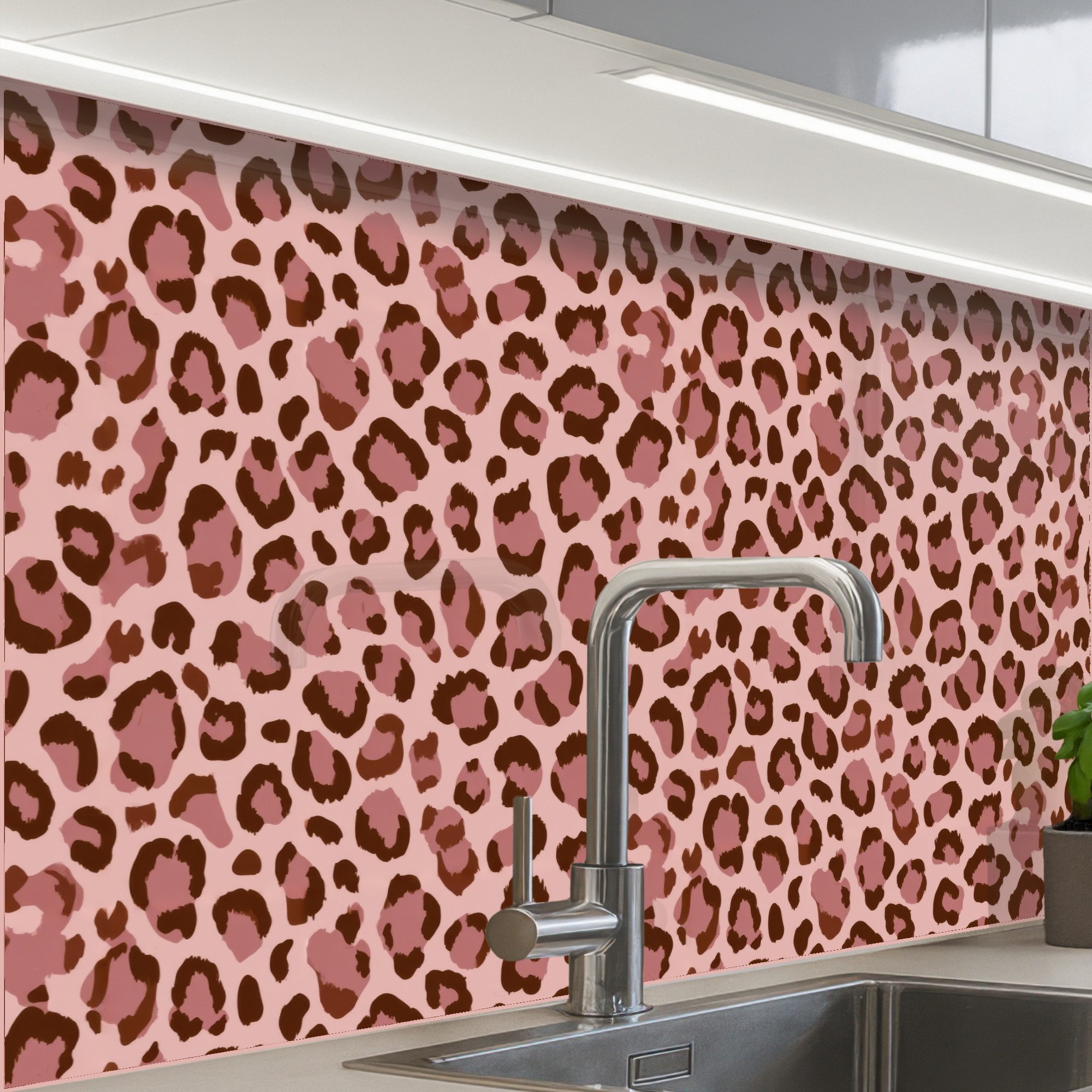 KitchenYeah Küchenrückwand Muster selbstklebend (keine Folie) Leopard - Muster - Rosa, (1-tlg), Spritzschutz, Küche, Rückwand, Küchenwand, Küchenfront, 30x20 cm