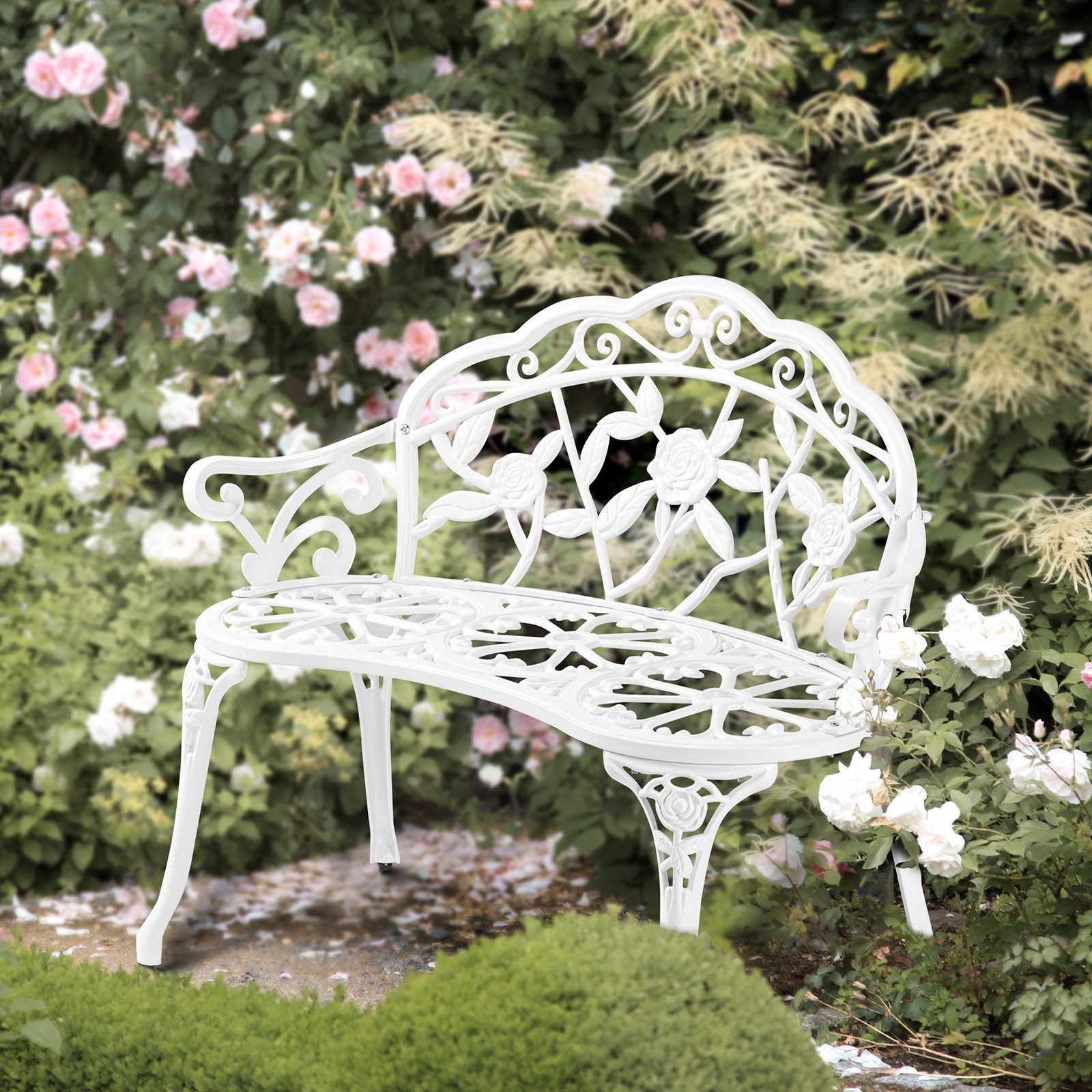 VINGLI Bank Gartenbank Metall Aluminium Rose, wetterfeste Sitzbank für 2 Sitzer – Bild 3 von 5