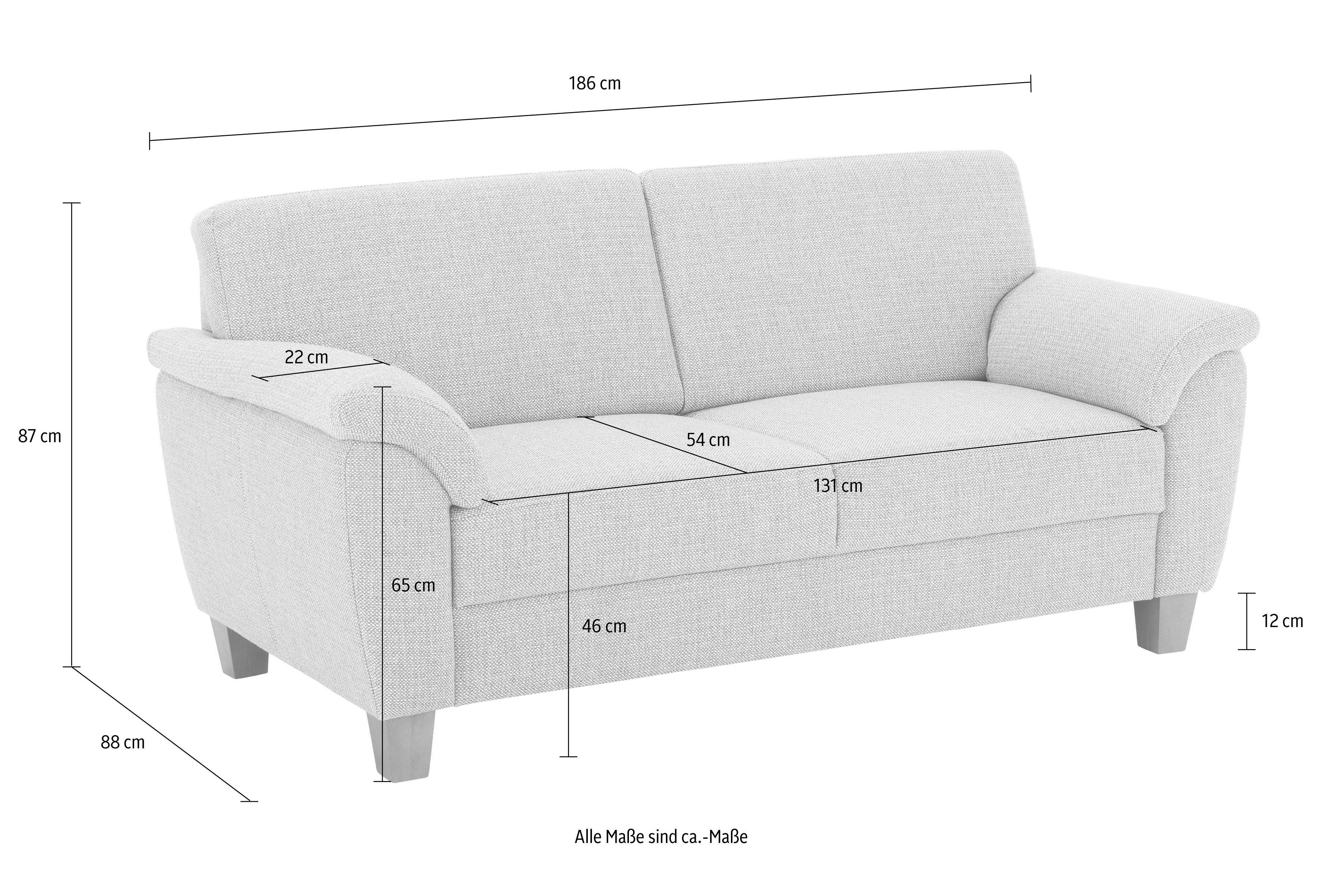 Home affaire 3-Sitzer Alta, mit Federkern und Kontrastnaht, Füße Buche eichefarben