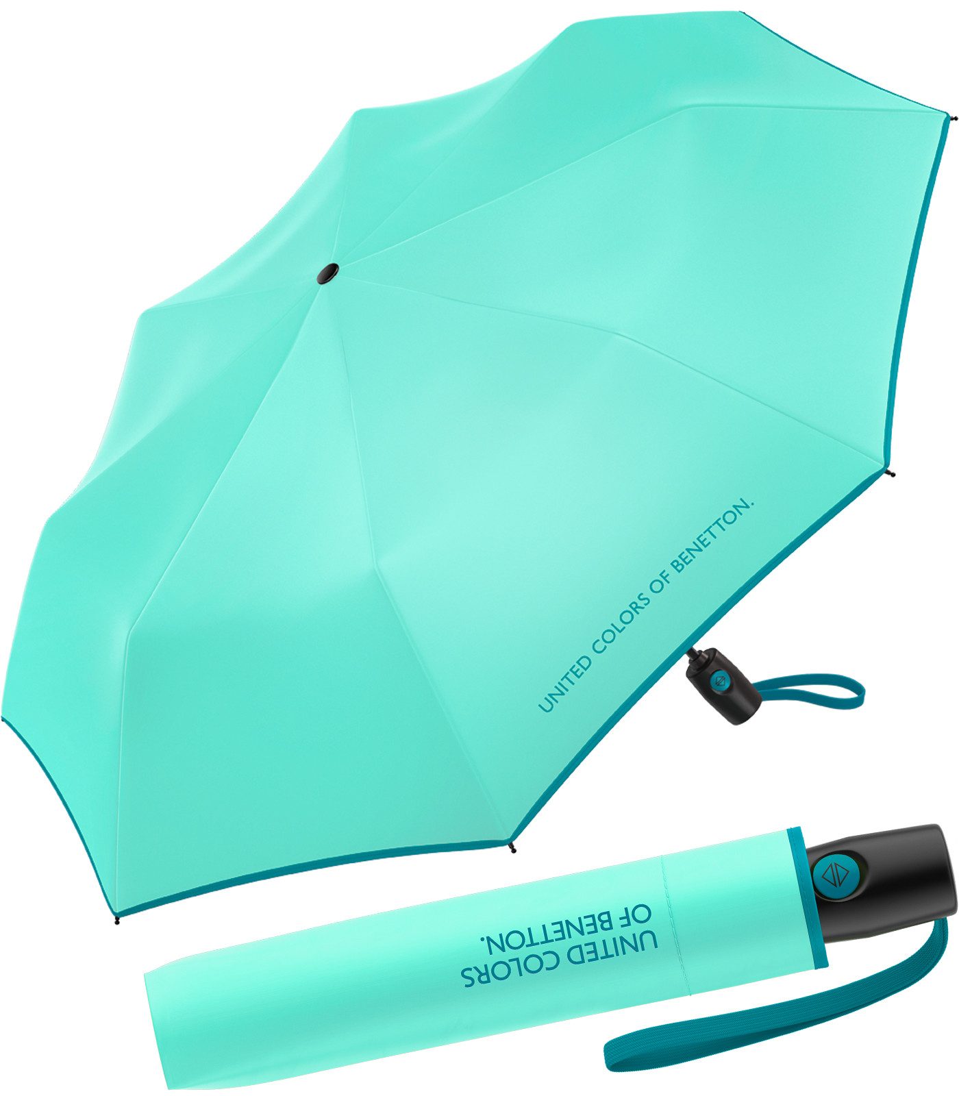 United Colors of Benetton Taschenregenschirm für Damen Up & Down mit Auf-Zu-Automatik FS 2026, praktisch, leicht, mit farbigem Einfassband