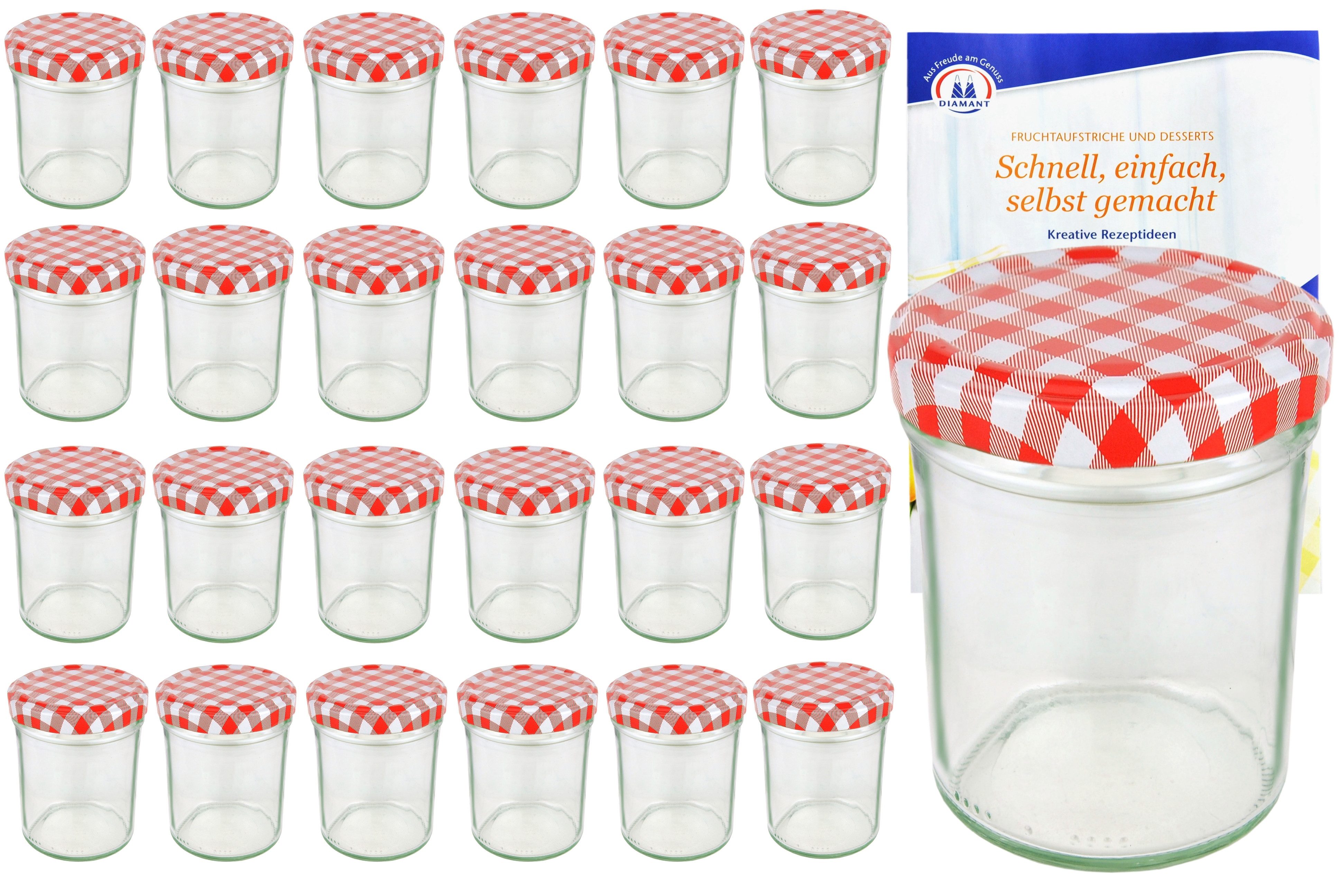 MamboCat Einmachglas 25er Set Sturzglas 230 ml HOCH To 66 rot karierter Deckel Rezeptheft, Glas