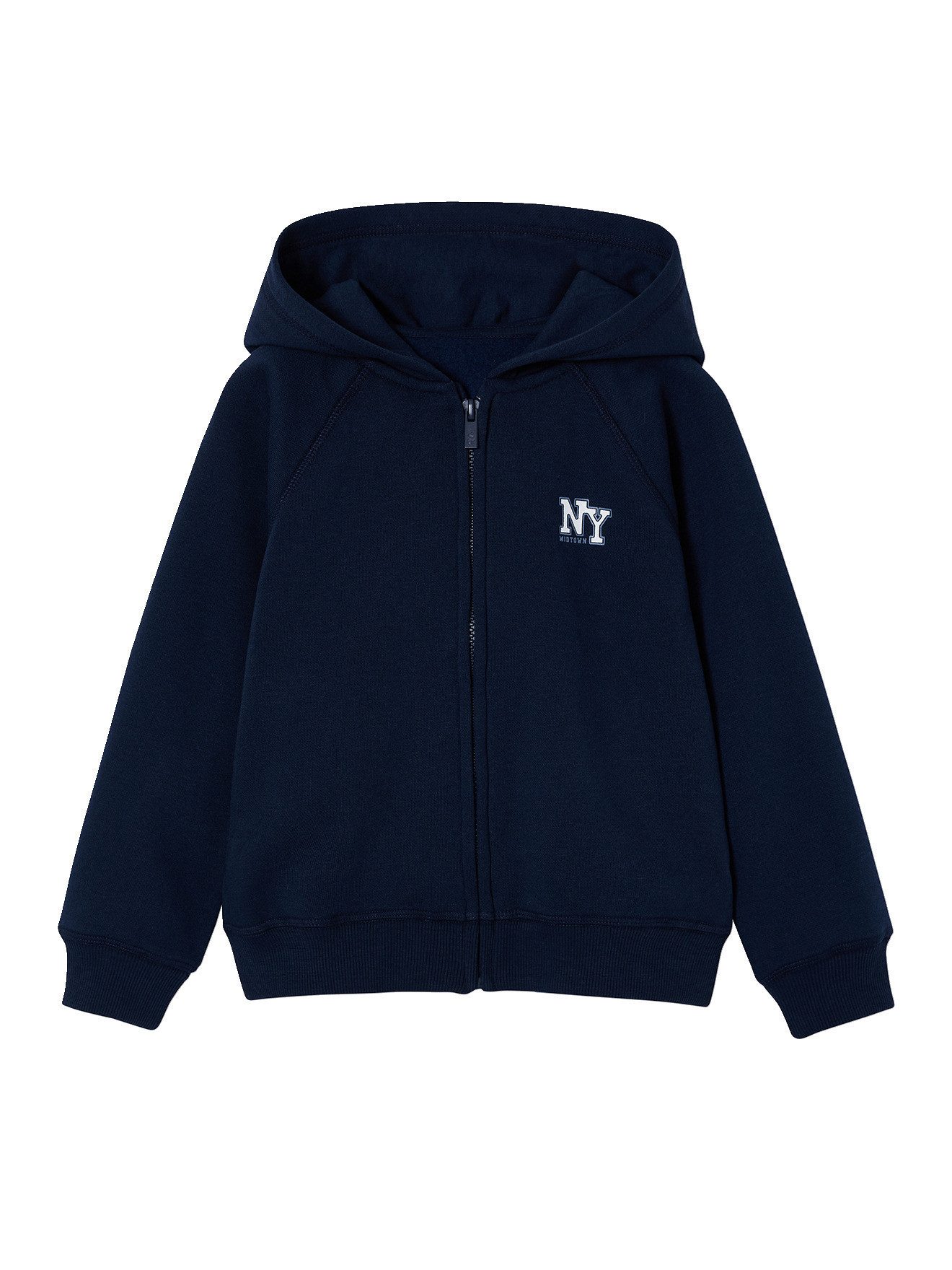 vertbaudet Fleecepullover Kapuzensweatjacke mit NY-Print Kinder BASIC