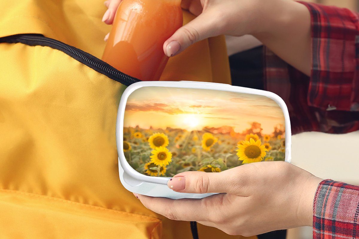 Mädchen Sonne MuchoWow für und Erwachsene, Blumen, - - und Kinder weiß Jungs Kunststoff, Lunchbox (2-tlg), Brotdose, Sonnenblume Brotbox für