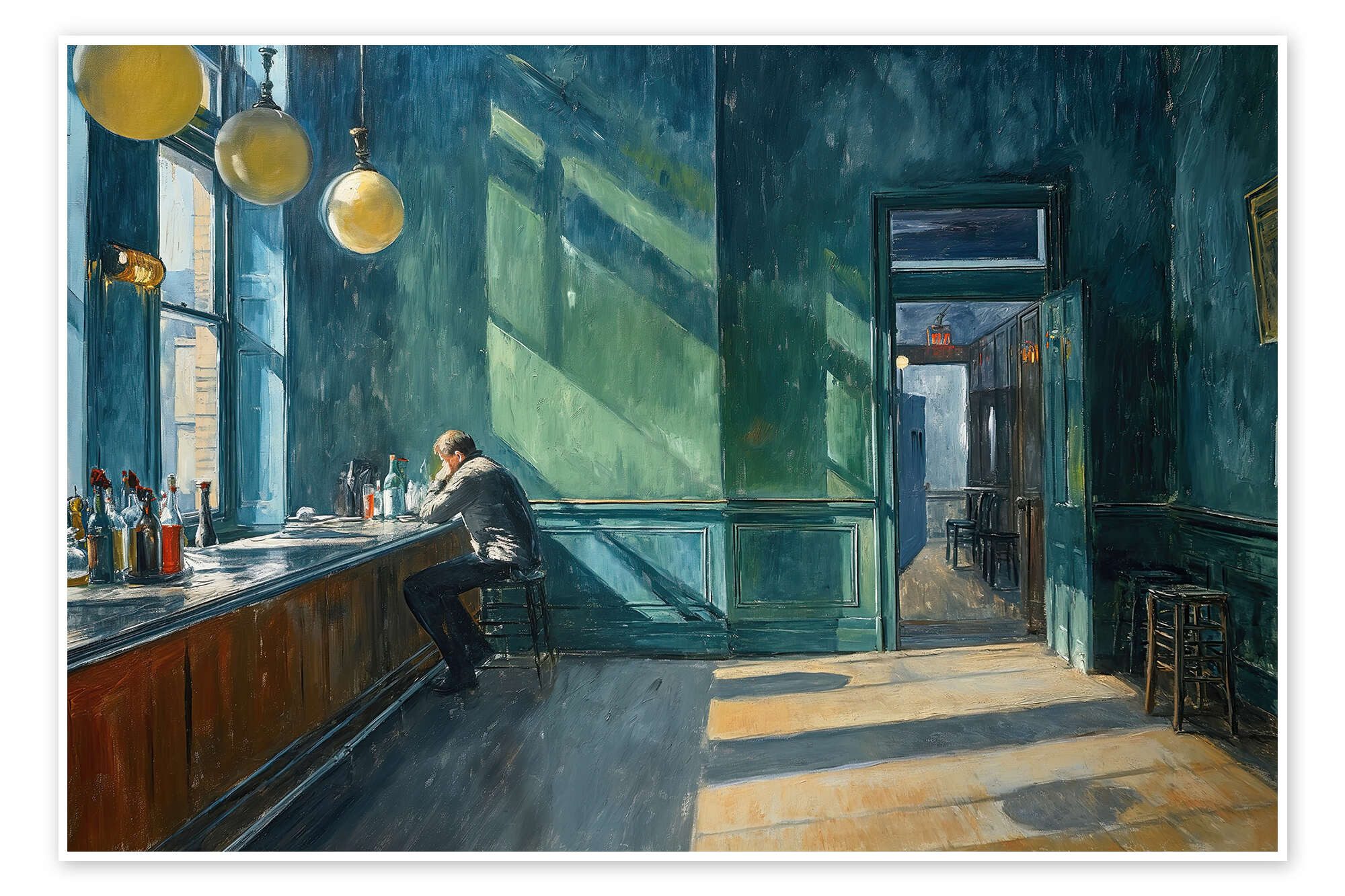 Posterlounge Wandbild Erste Sonnenstrahlen im Café Hopper, Felipe Hora, erhältlich als Poster, Leinwandbild, Wandsticker oder Acrylglasbild