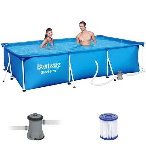 BESTWAY Framepool Steel Pro Frame Swimmingpool Filterpumpe rechteckig 300x201x66cm (56411)