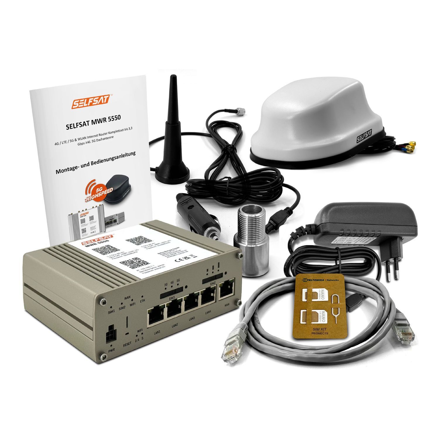 SELFSAT MWR 5550 weiß (4G / LTE / 5G & WLAN Internet Router bis 3,3 Mobilfunkantenne